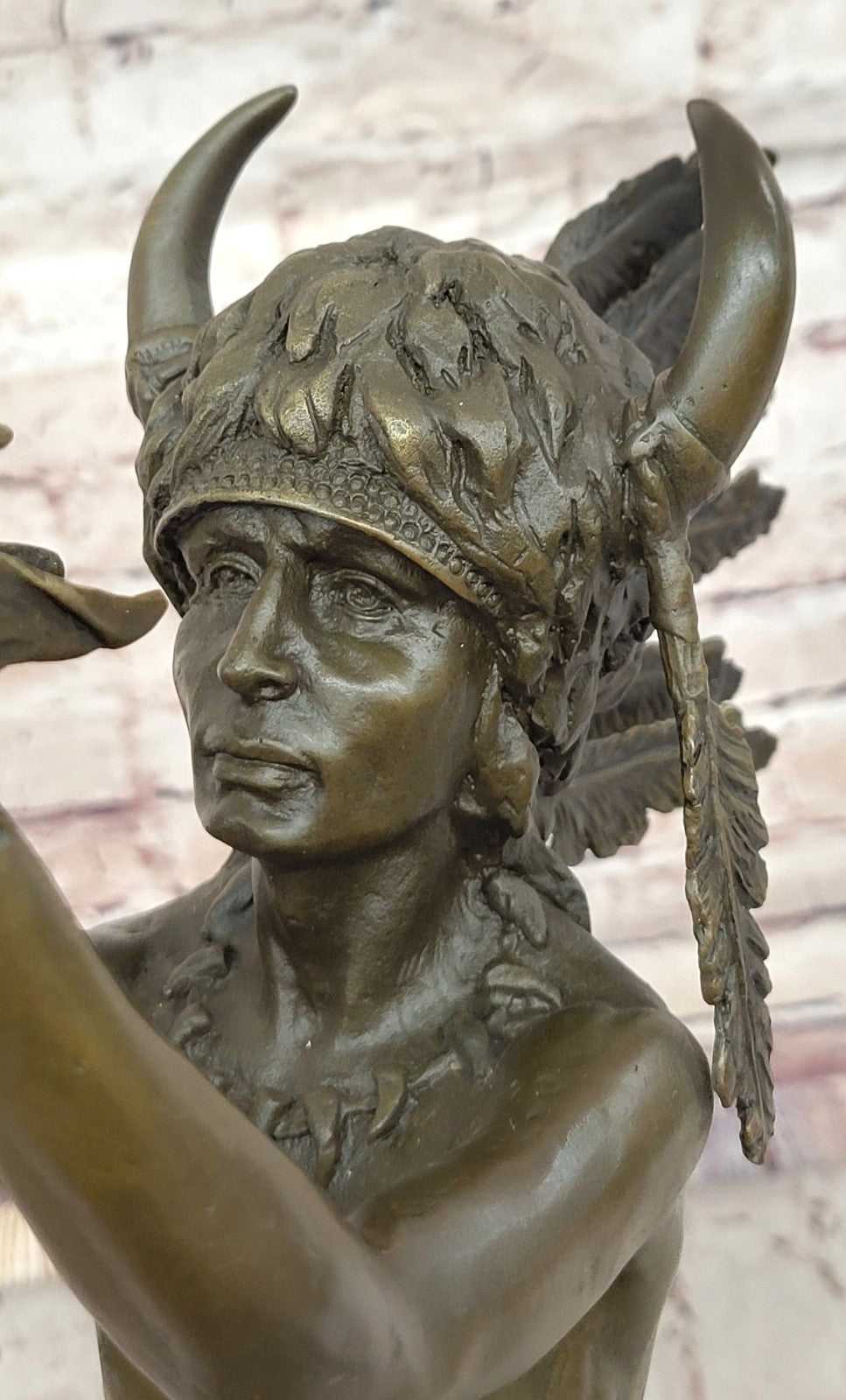 Large Native American Bust Statue Art Indian Chief Bronze Sculpture Decor