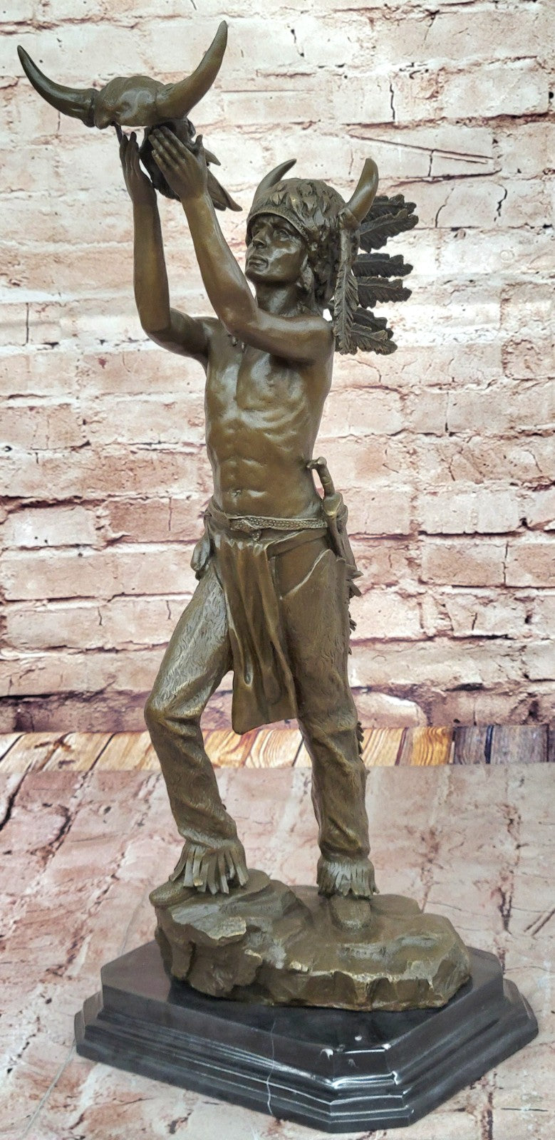 Large Native American Bust Statue Art Indian Chief Bronze Sculpture Decor