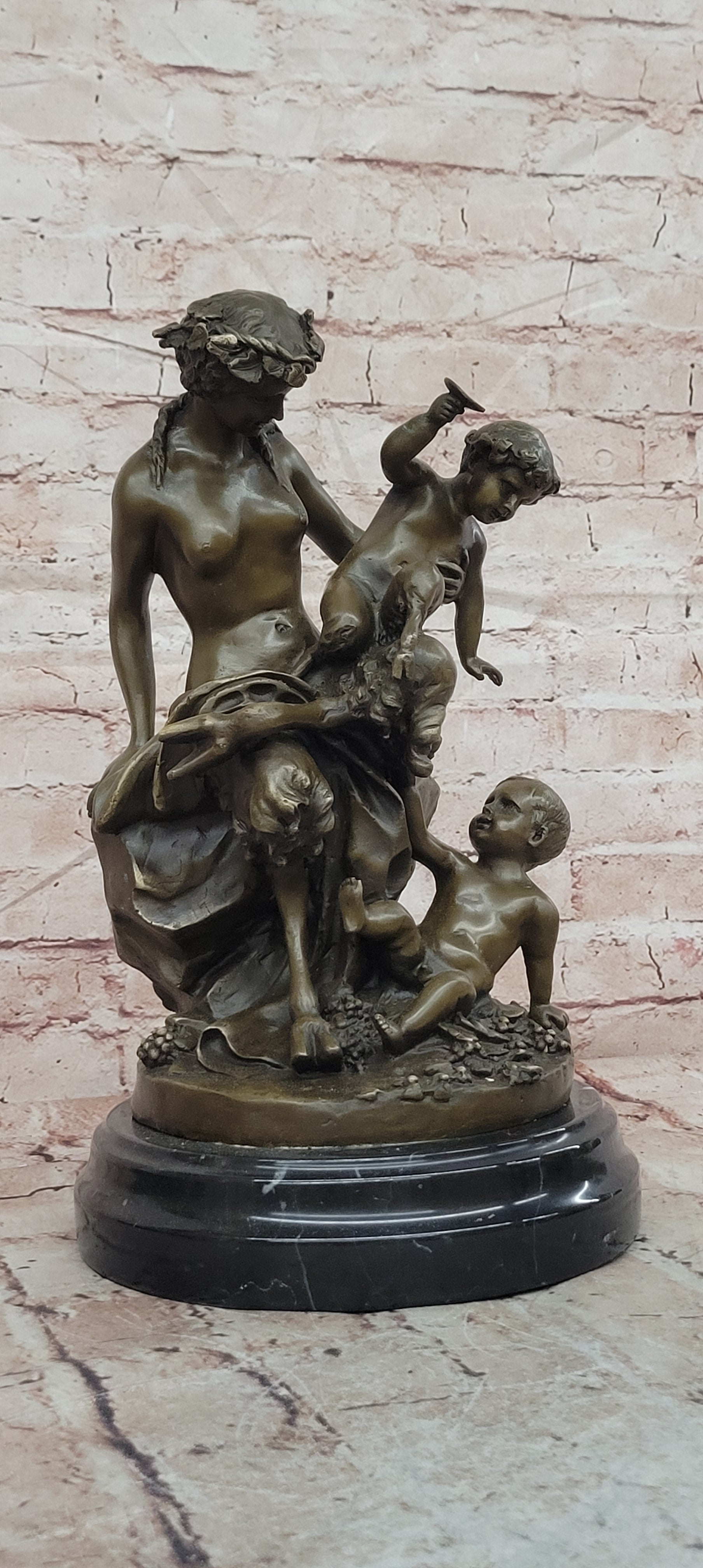 Female Satyr & Baby Satyr Bronze Sculpture: Clodion Signed Fine Art Decor