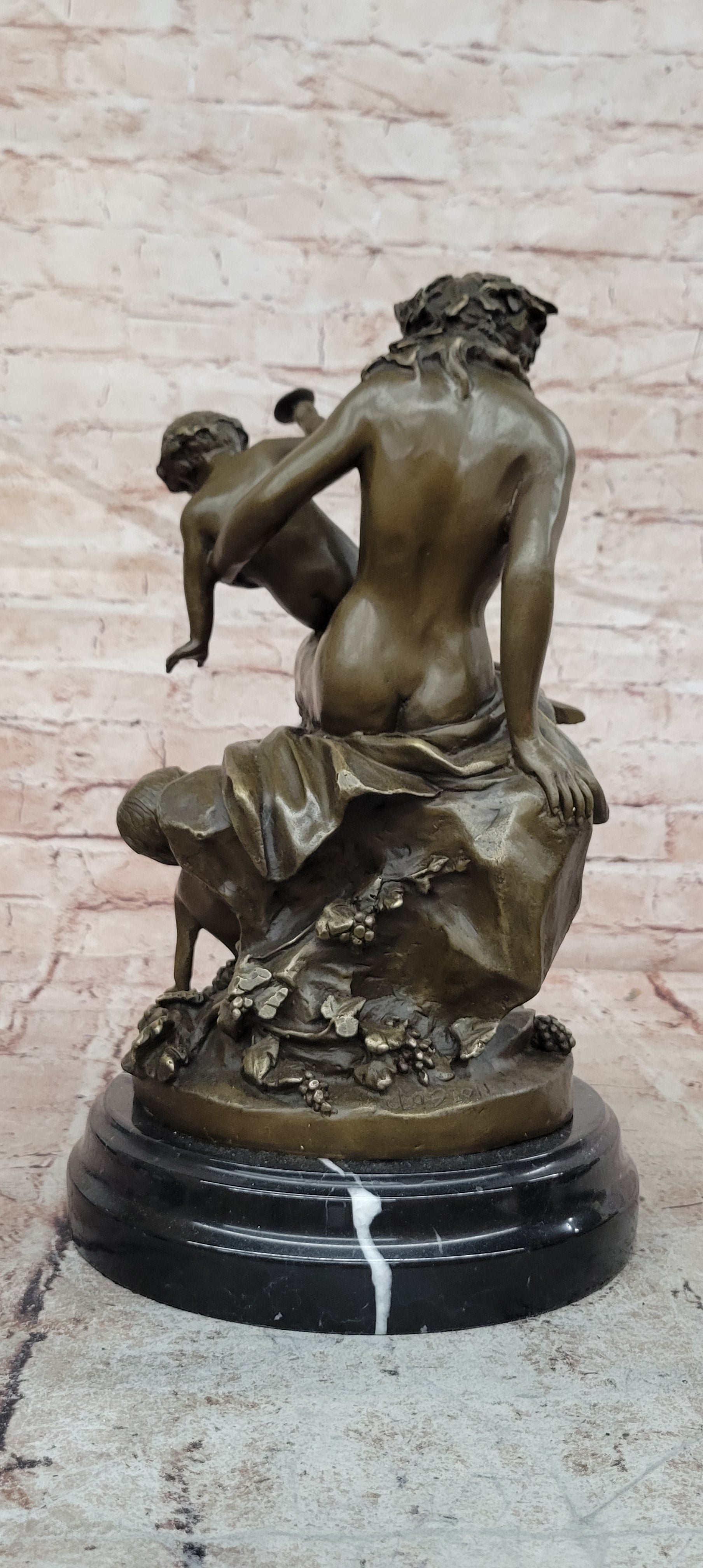 Female Satyr & Baby Satyr Bronze Sculpture: Clodion Signed Fine Art Decor