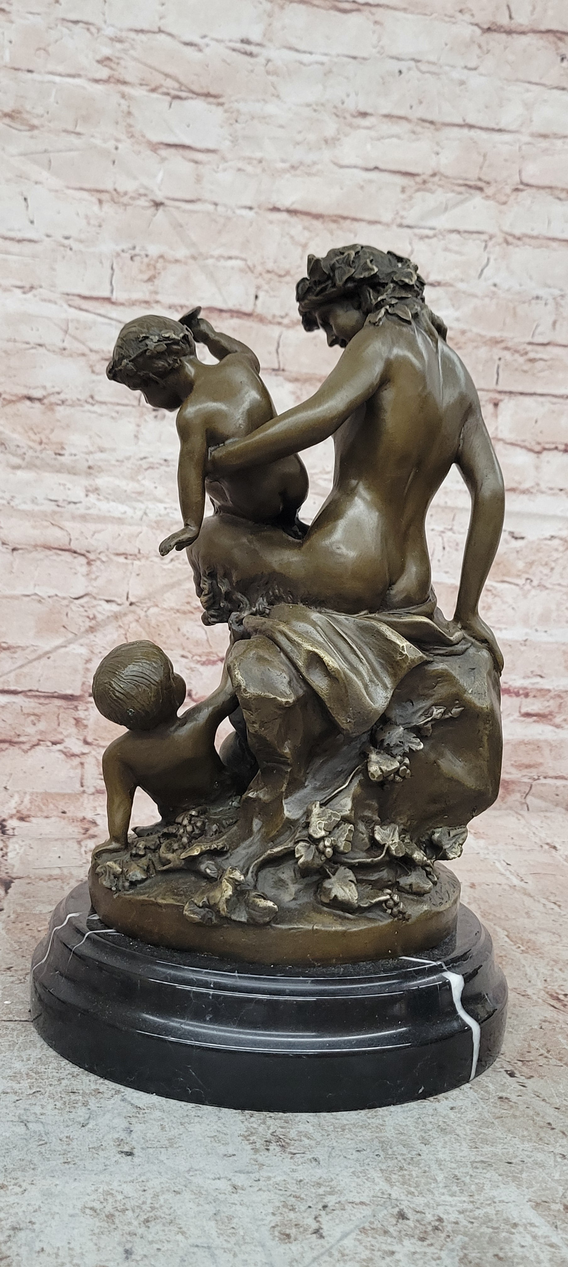 Female Satyr & Baby Satyr Bronze Sculpture: Clodion Signed Fine Art Decor