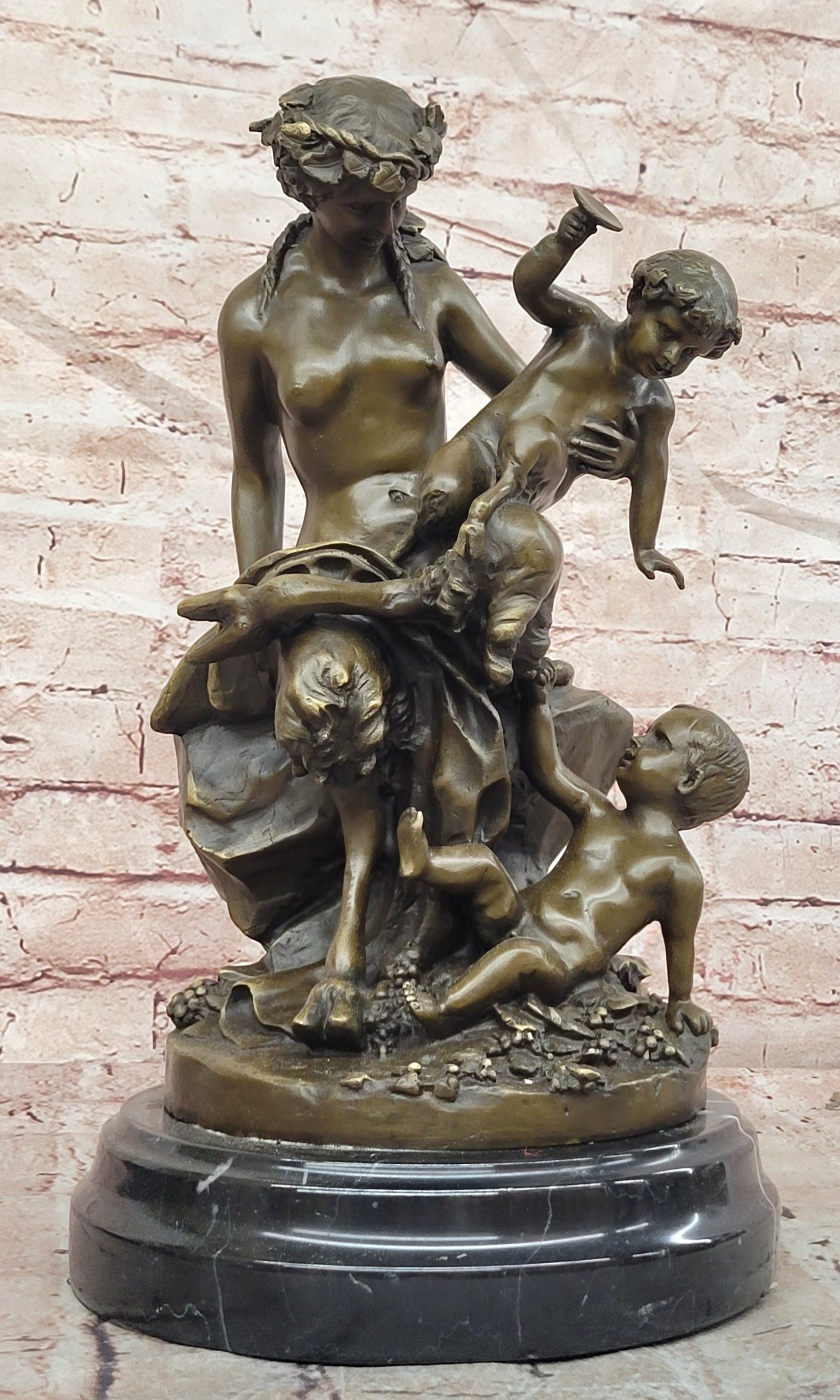 Female Satyr & Baby Satyr Bronze Sculpture: Clodion Signed Fine Art Decor