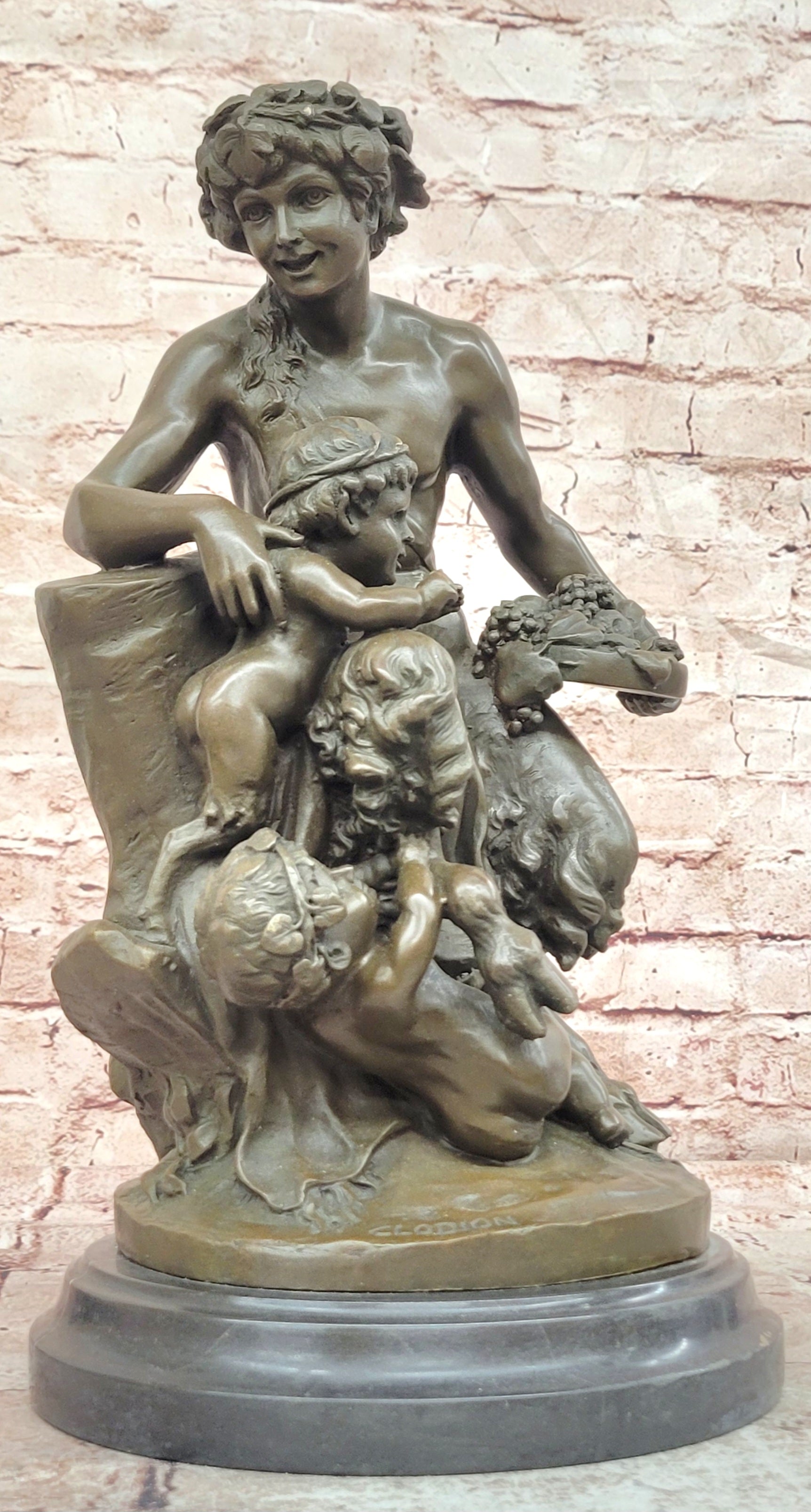 Bronze Putti and Satyr Statue Signed Clodion Classical Mythology Sculpture