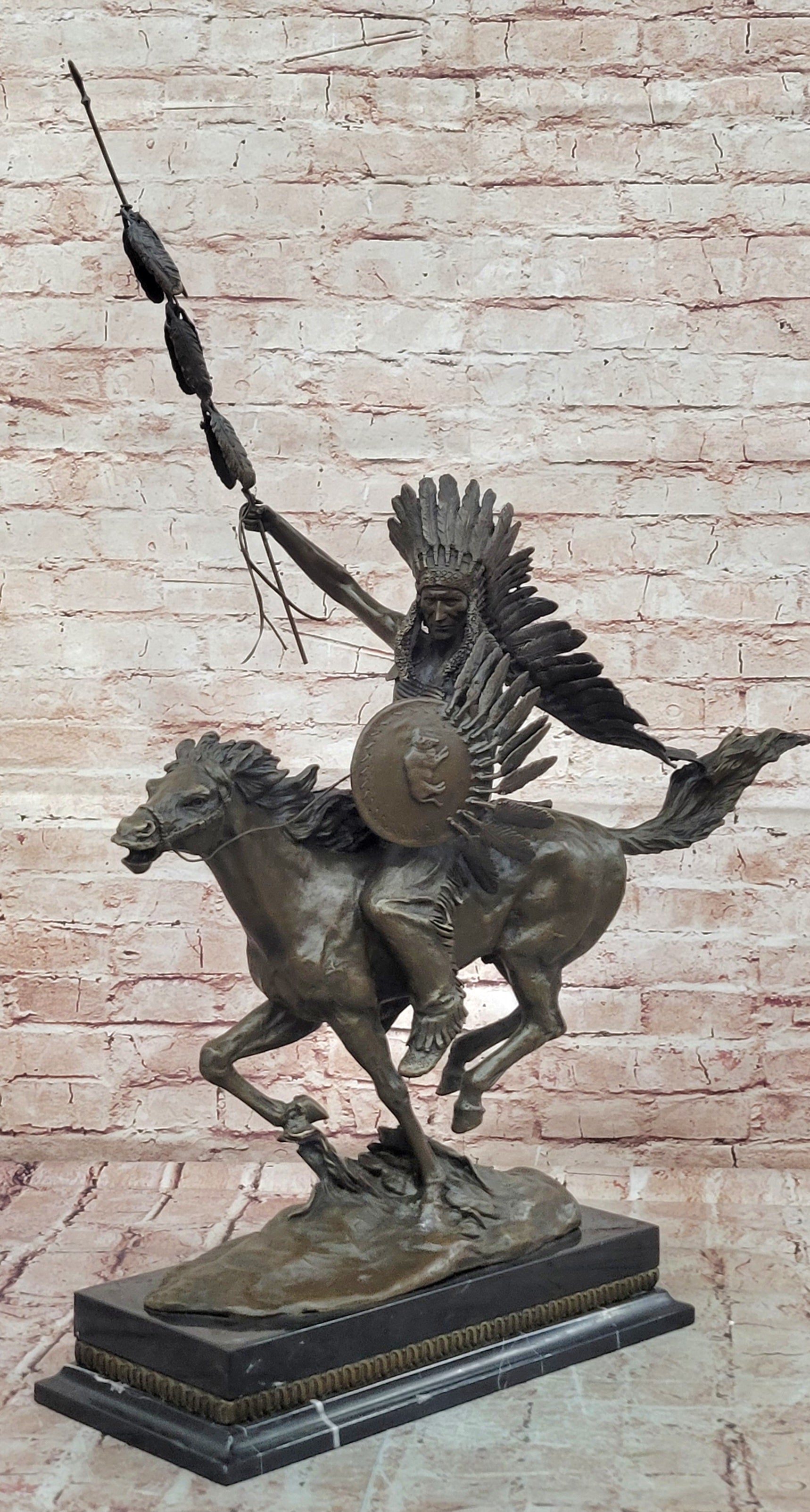 Milo`s Native Warrior: Signed Bronze Sculpture - American Indian on Horse