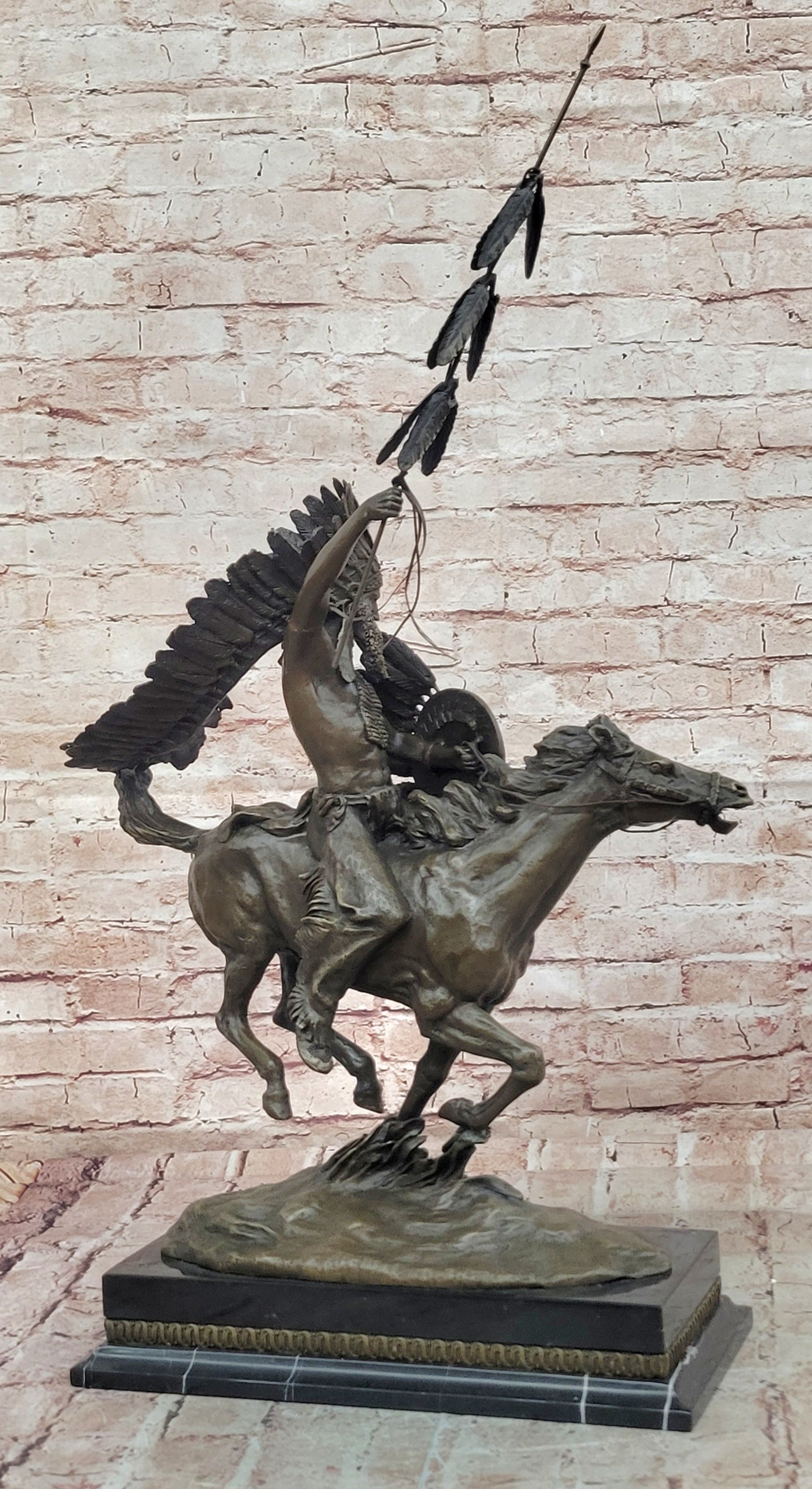 Milo`s Native Warrior: Signed Bronze Sculpture - American Indian on Horse