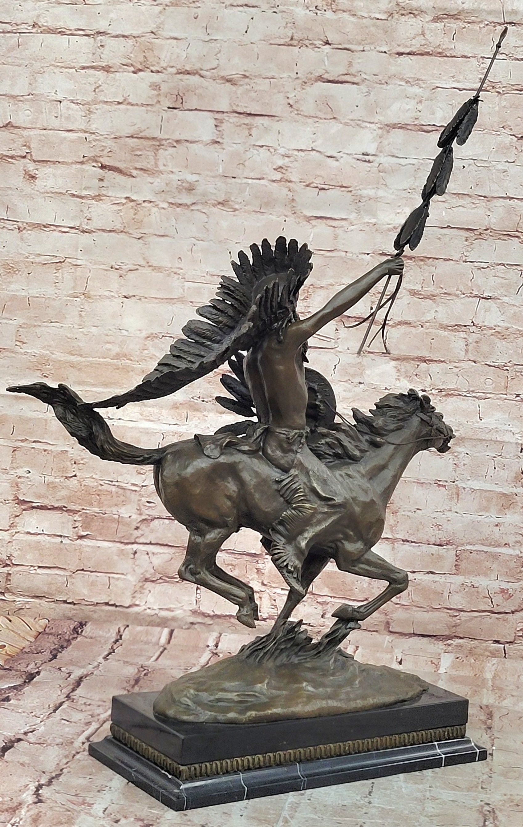 Milo`s Native Warrior: Signed Bronze Sculpture - American Indian on Horse
