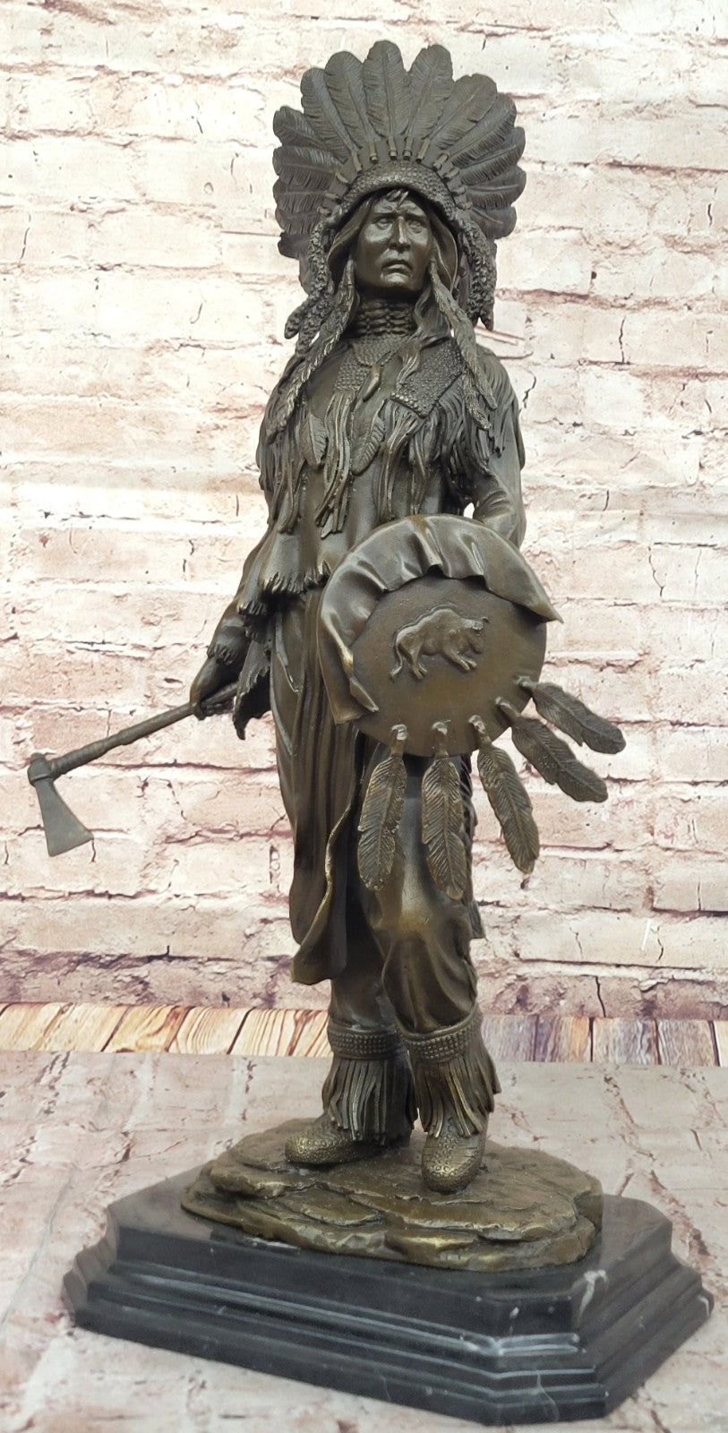 Timeless Beauty: Handcrafted Sioux Chief Indian Bronze Sculpture by Mario Nick Sale