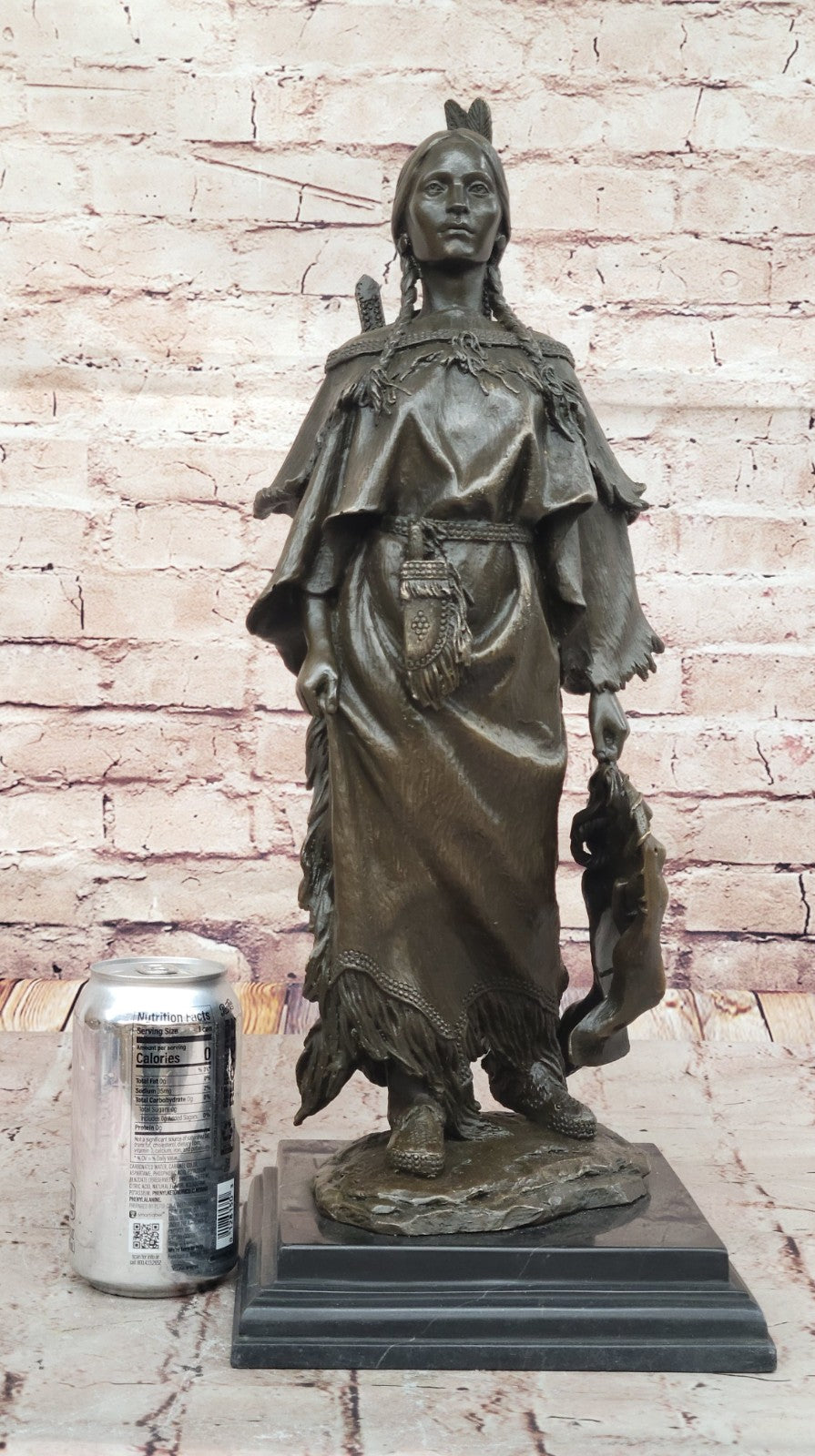 Exquisite Mario Nick Bronze Sculpture of Native American Woman with Baby in Traditional Outfit