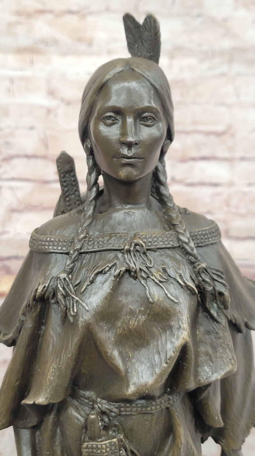 Exquisite Mario Nick Bronze Sculpture of Native American Woman with Baby in Traditional Outfit