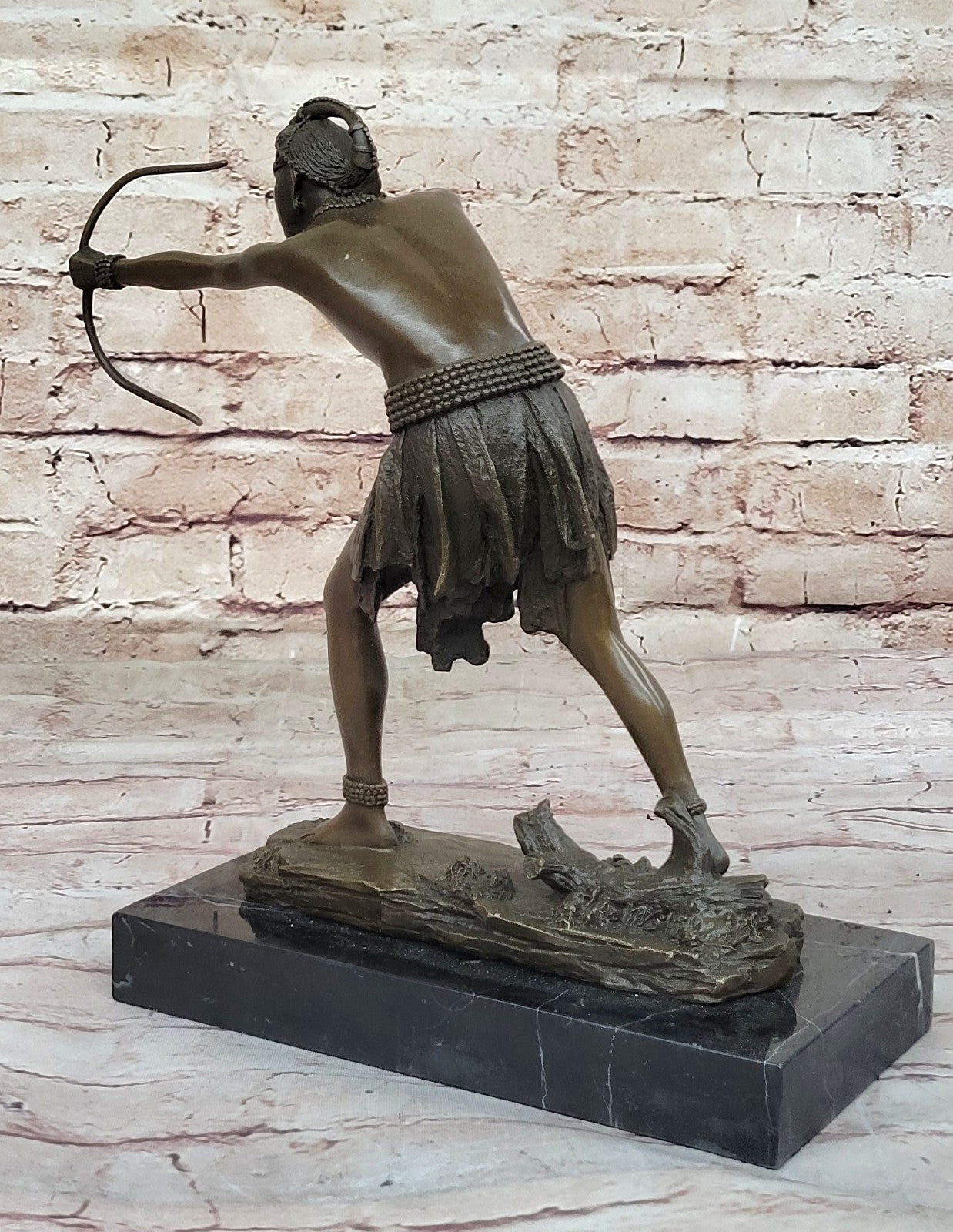 Native American Warrior Chief Bronze Sculpture: Handcrafted Art by Miguel Lopez