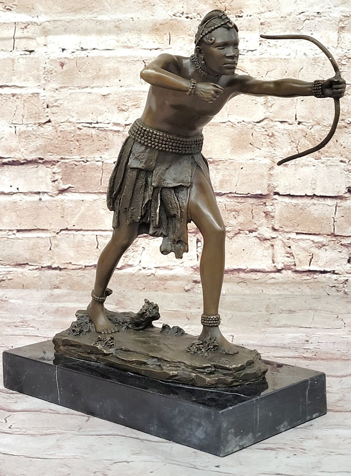 Native American Warrior Chief Bronze Sculpture: Handcrafted Art by Miguel Lopez