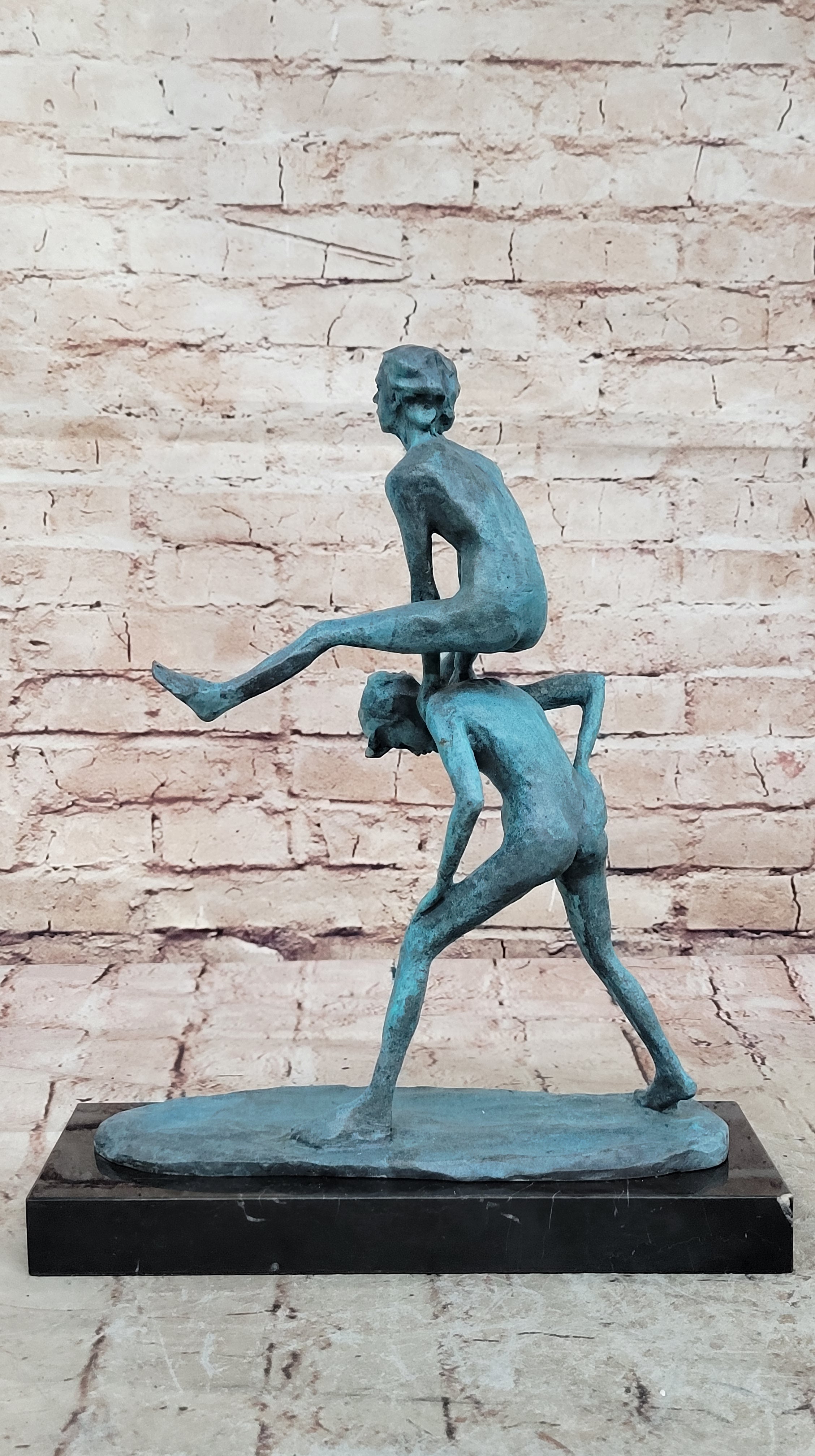 Hot Cast Children Playing Leapfrog Bronze Sculpture Collectible Art Decor