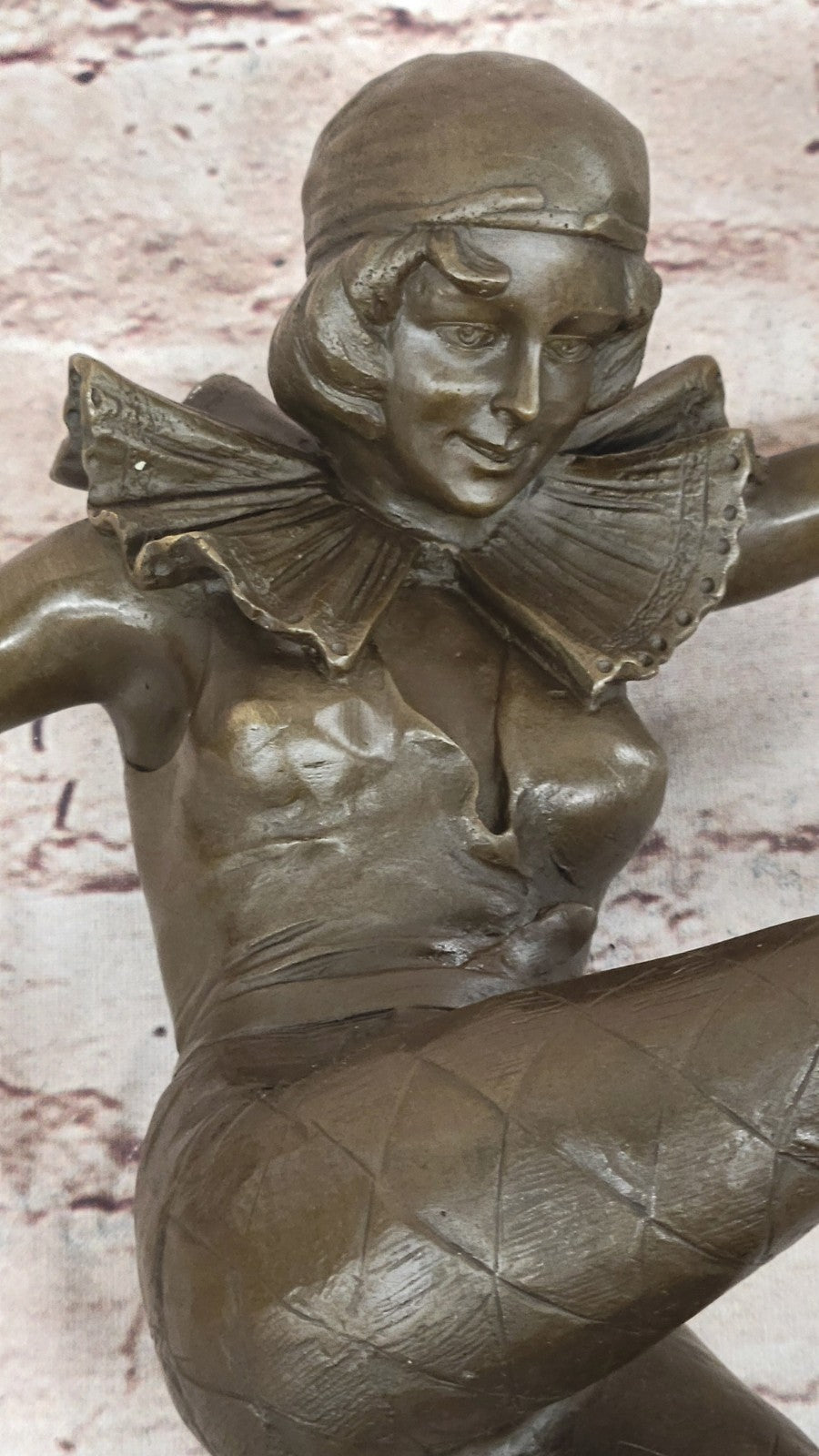 Bronze Sculpture Figure Female Dancer Art Deco Harlequin Stone H41cm