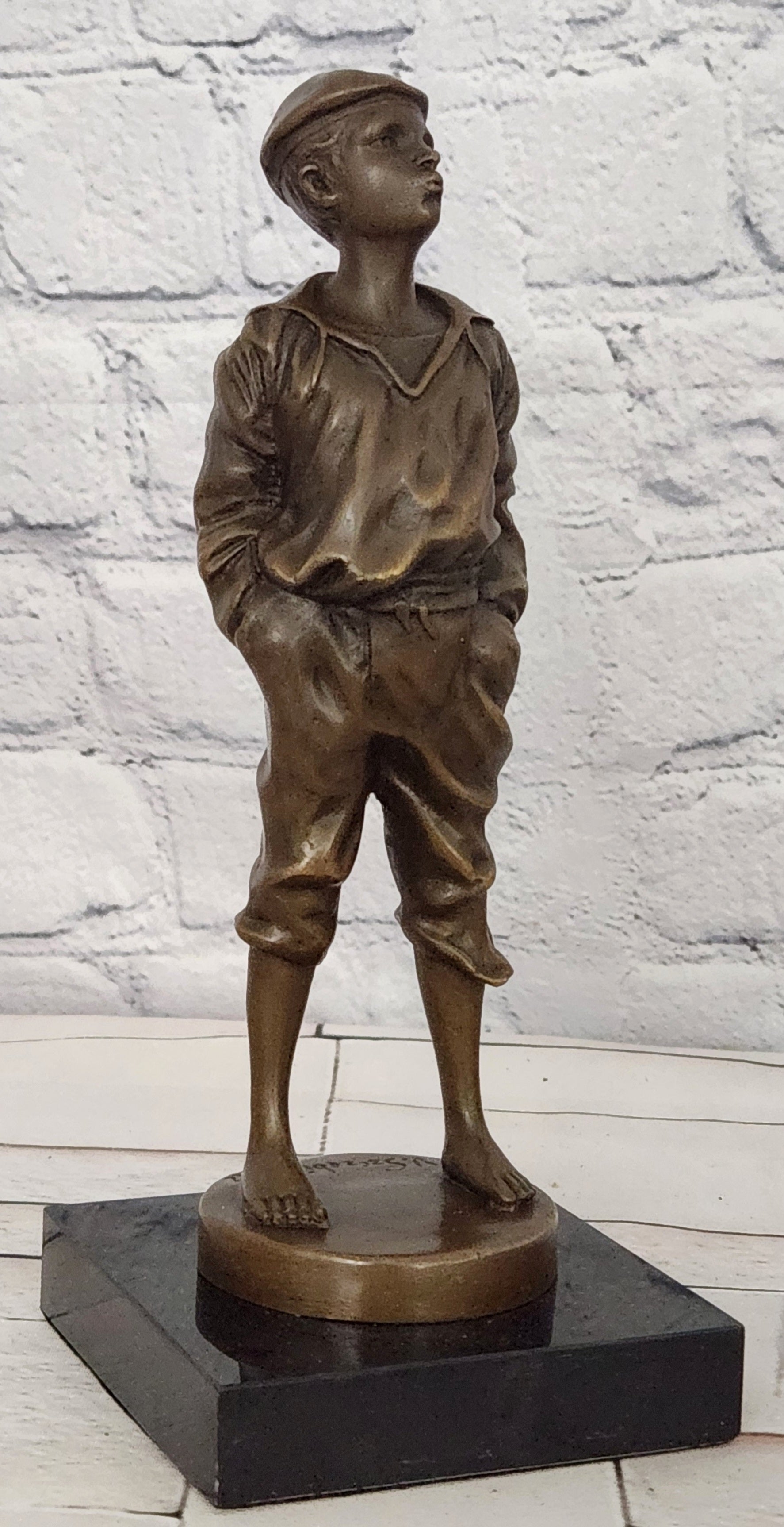 Vintage Signed Szczeblewski Bronze Sculpture of a Whistling German Boy - Fine Detailed Art