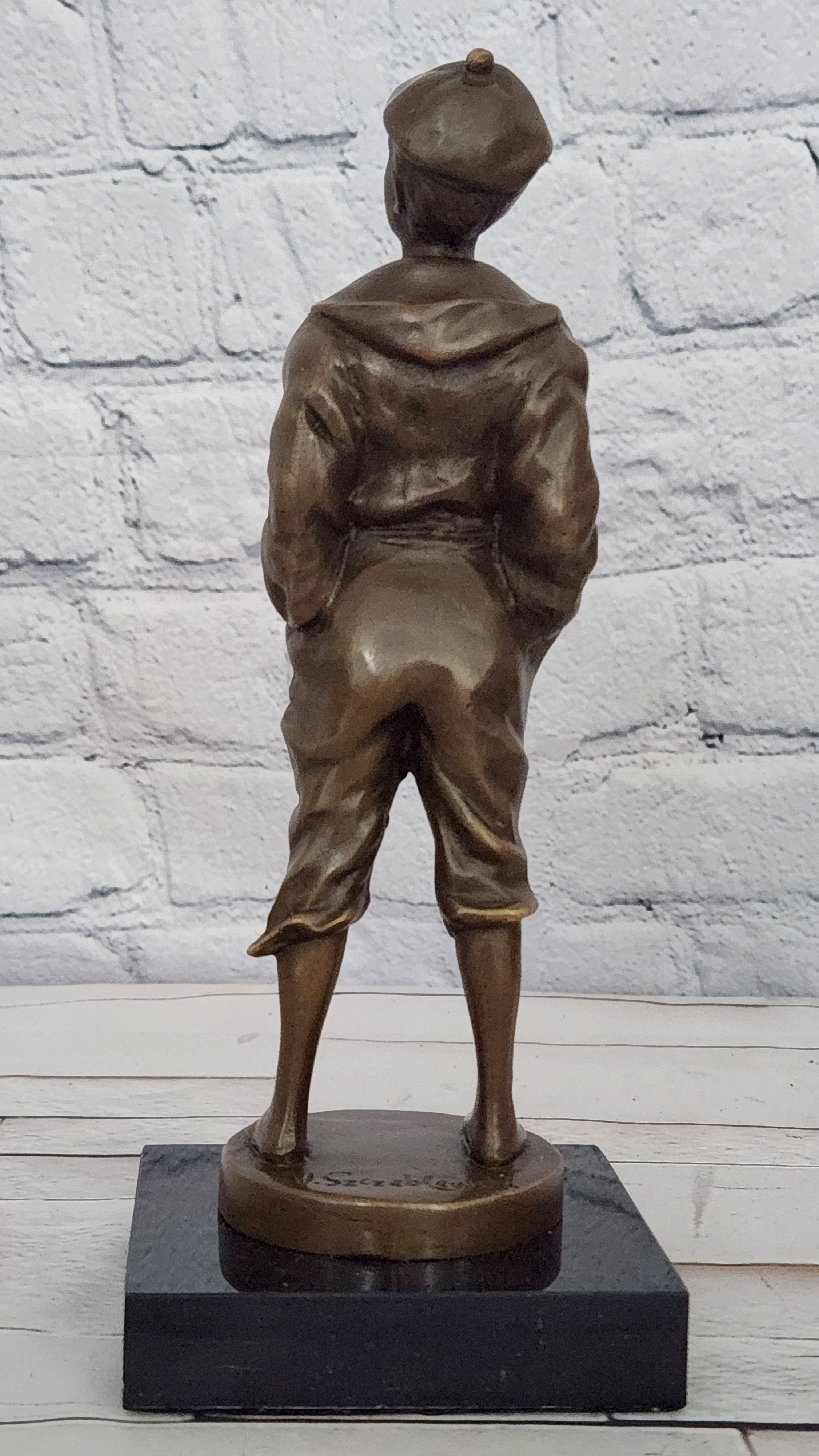 Vintage Signed Szczeblewski Bronze Sculpture of a Whistling German Boy - Fine Detailed Art