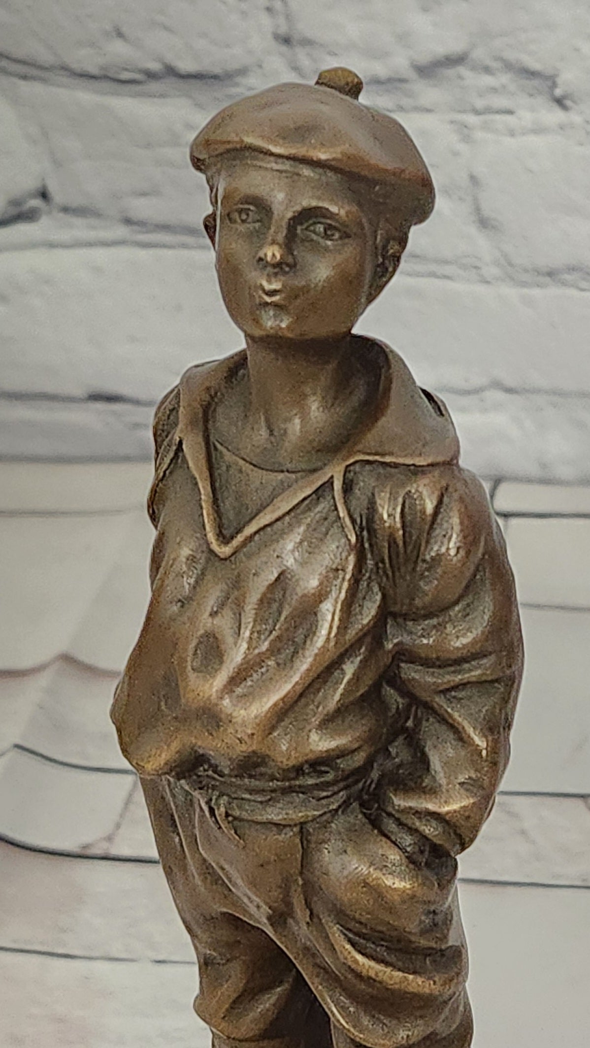 Vintage Signed Szczeblewski Bronze Sculpture of a Whistling German Boy - Fine Detailed Art
