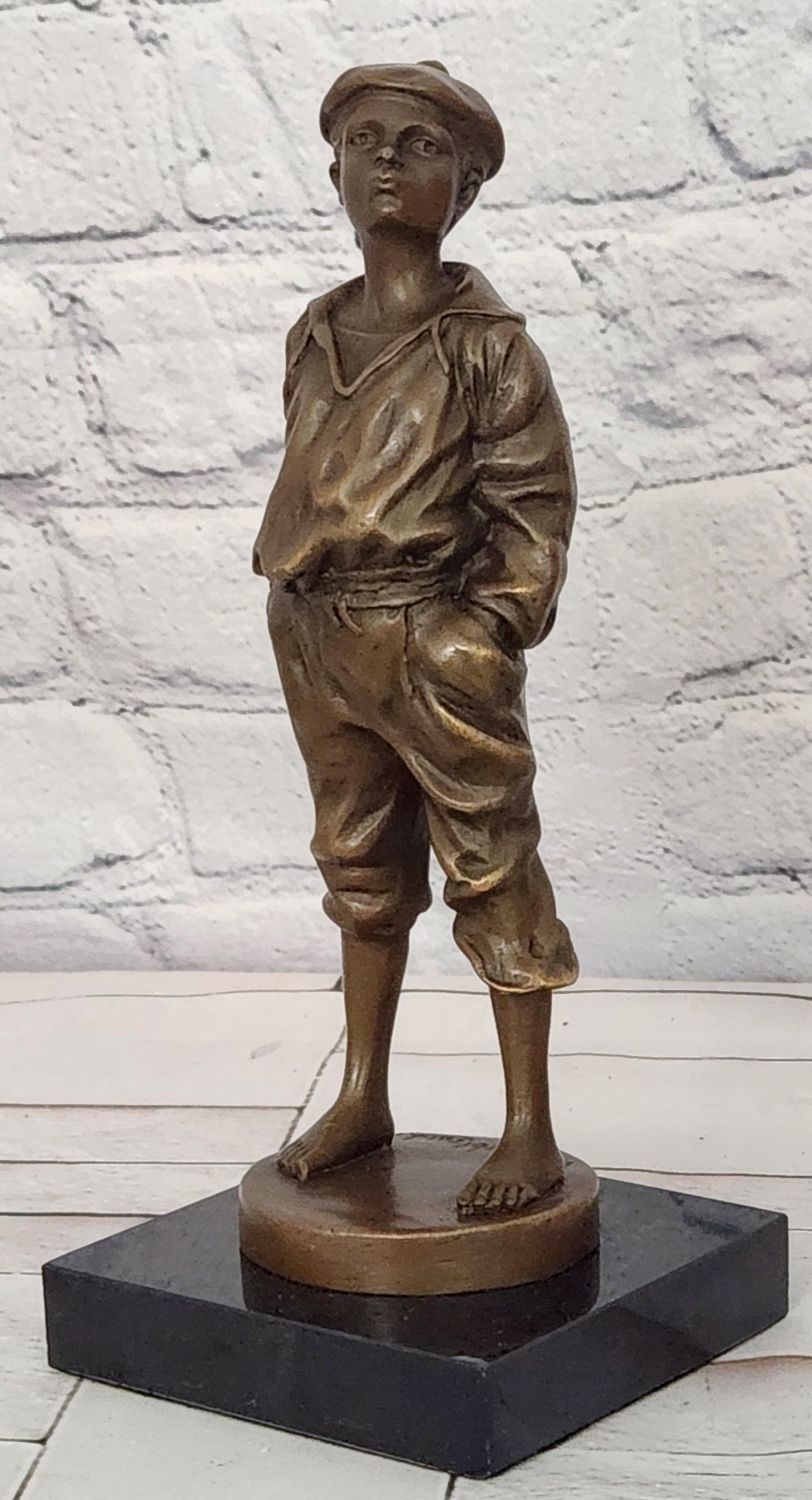 Vintage Signed Szczeblewski Bronze Sculpture of a Whistling German Boy - Fine Detailed Art