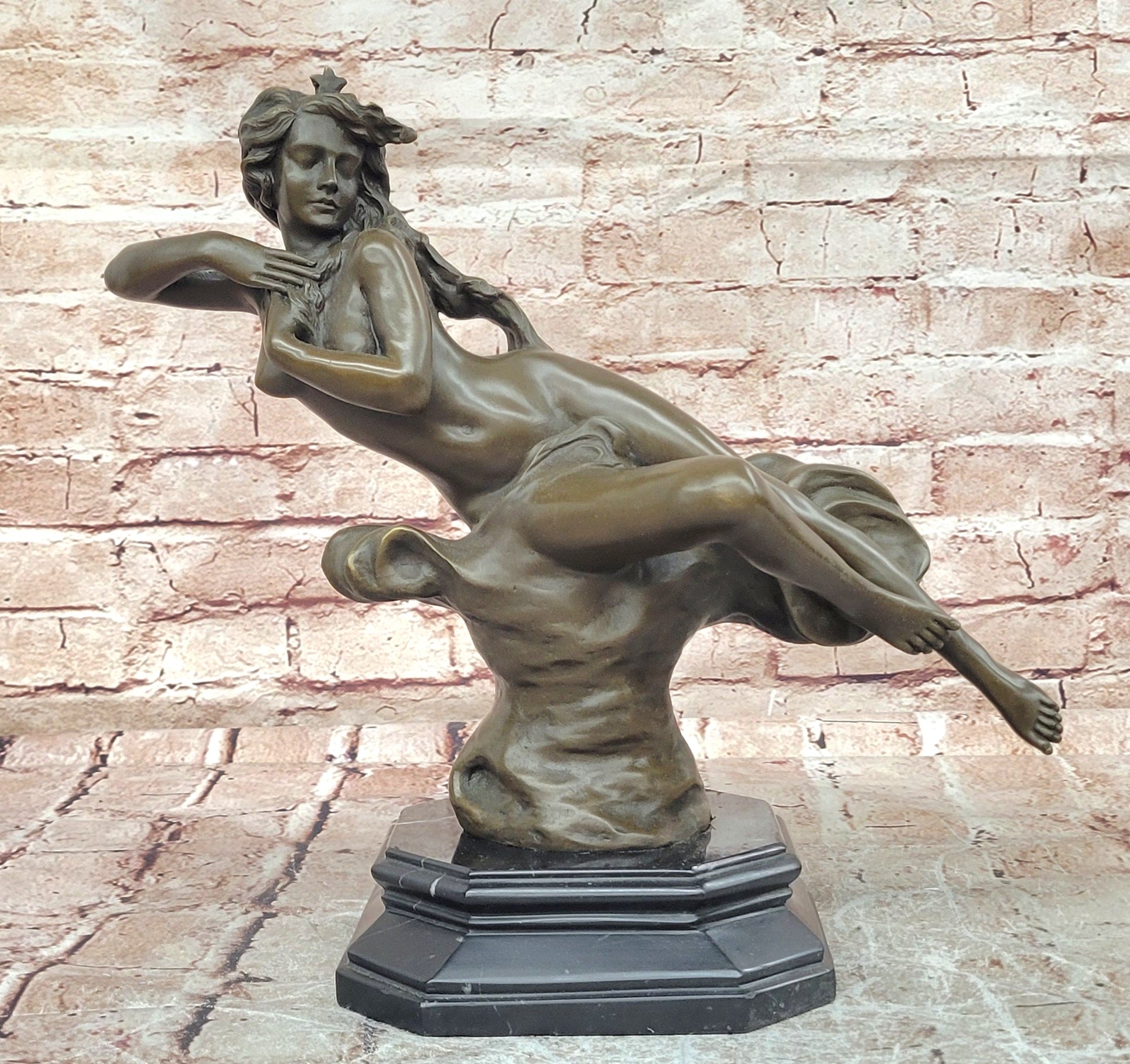 Art Nouveau Bronze Nude Woman Statue Signed Milo Marble Base Fine Art Figurine