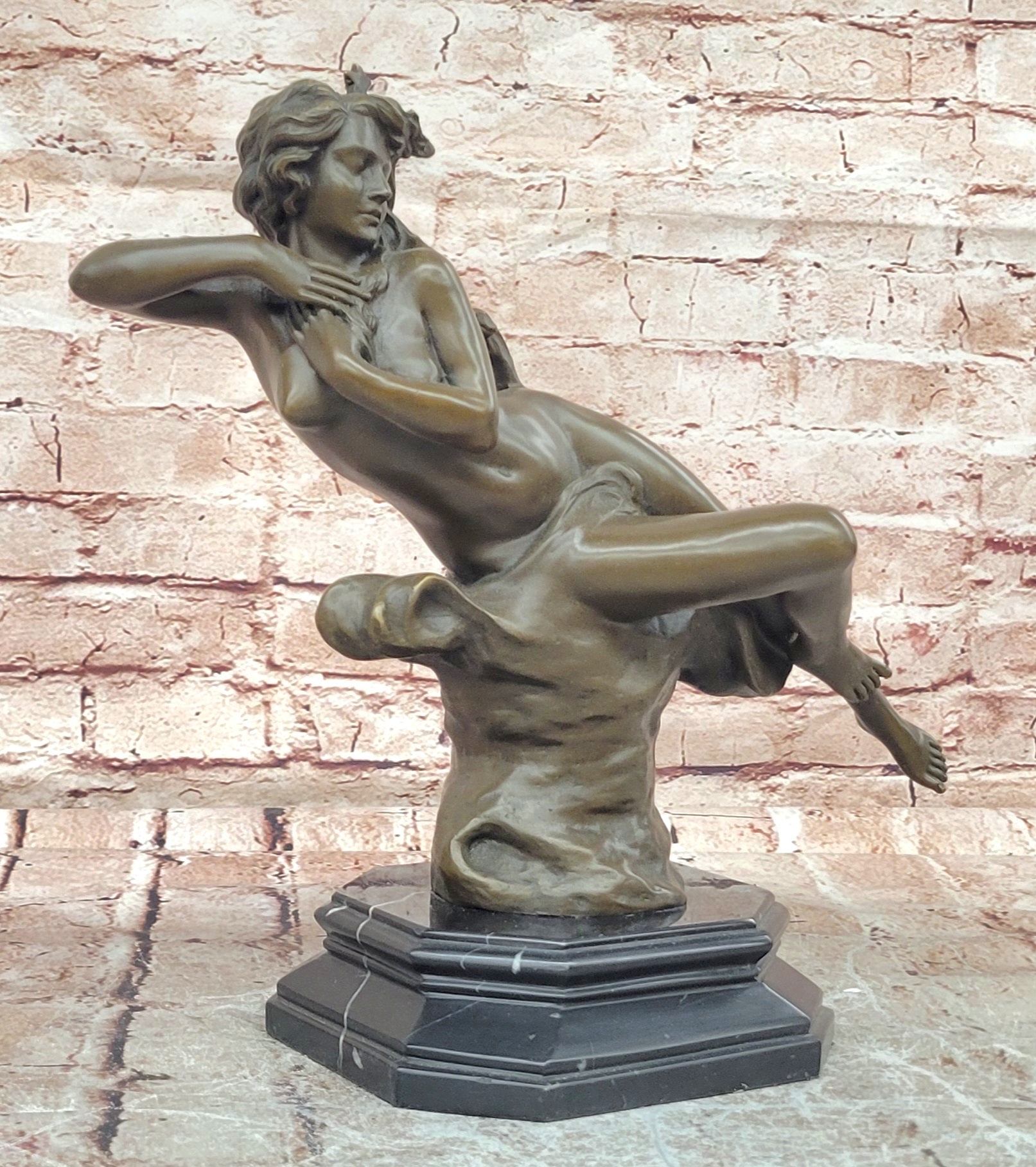 Art Nouveau Bronze Nude Woman Statue Signed Milo Marble Base Fine Art Figurine