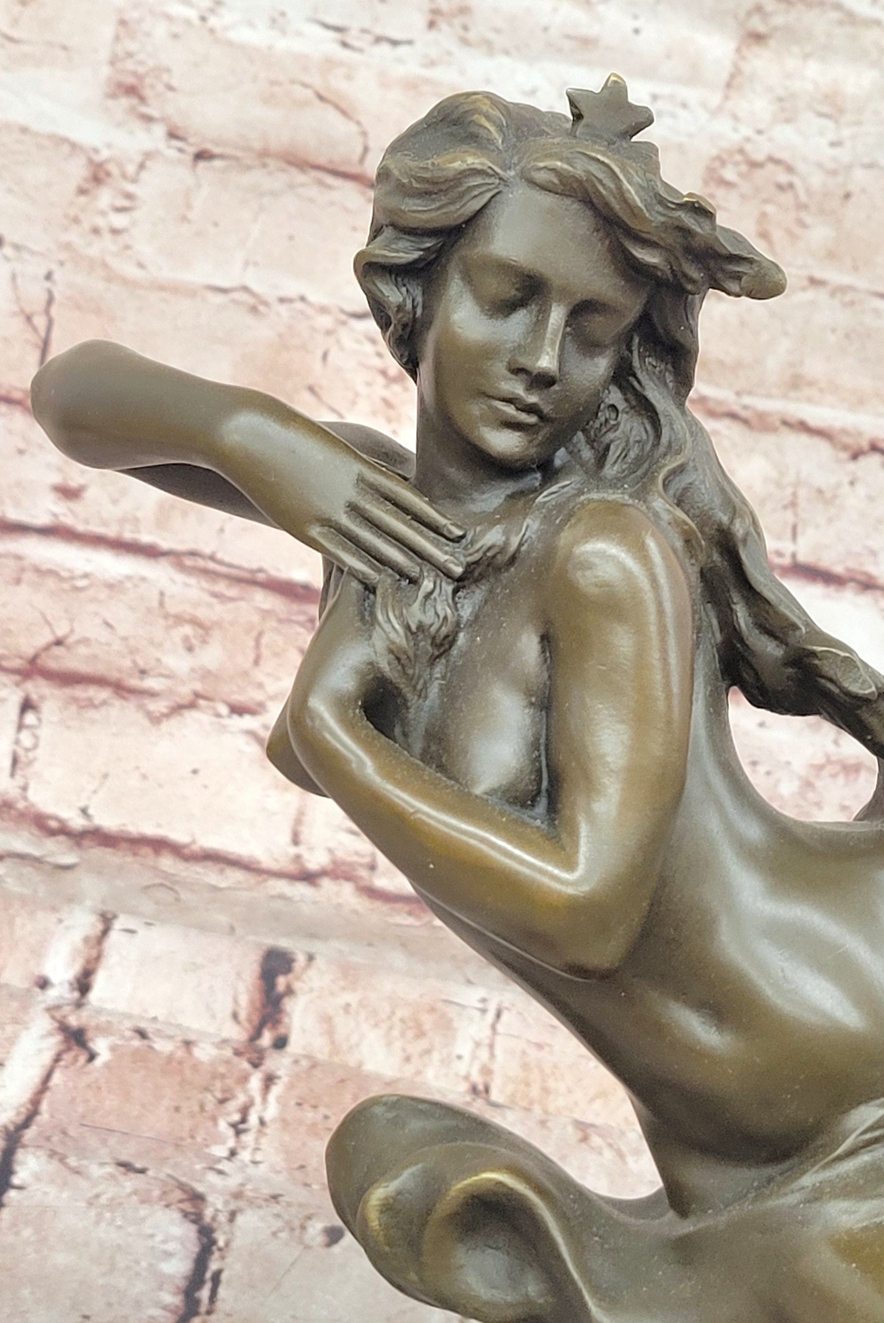 Art Nouveau Bronze Nude Woman Statue Signed Milo Marble Base Fine Art Figurine