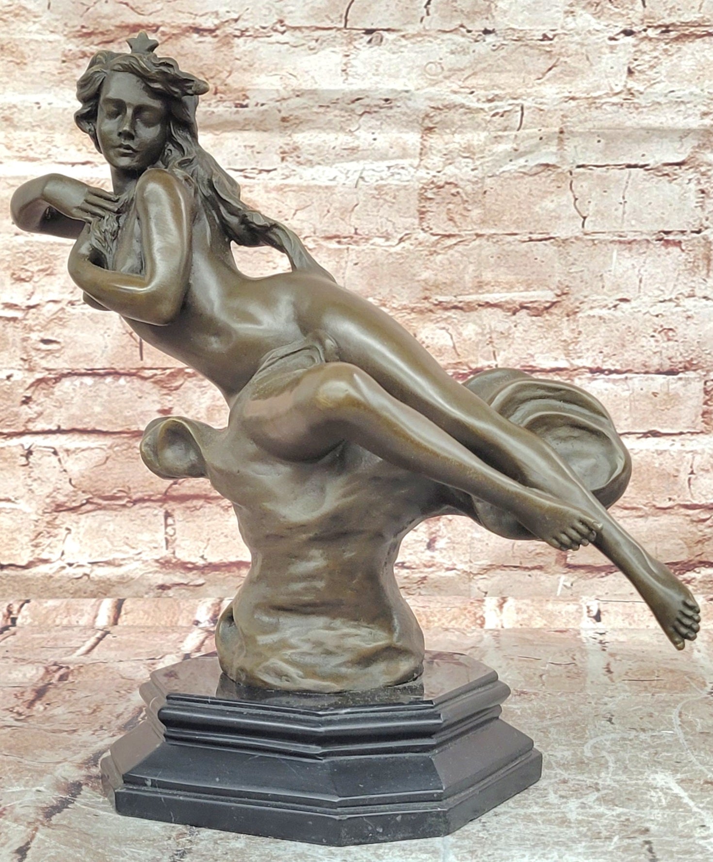 Art Nouveau Bronze Nude Woman Statue Signed Milo Marble Base Fine Art Figurine