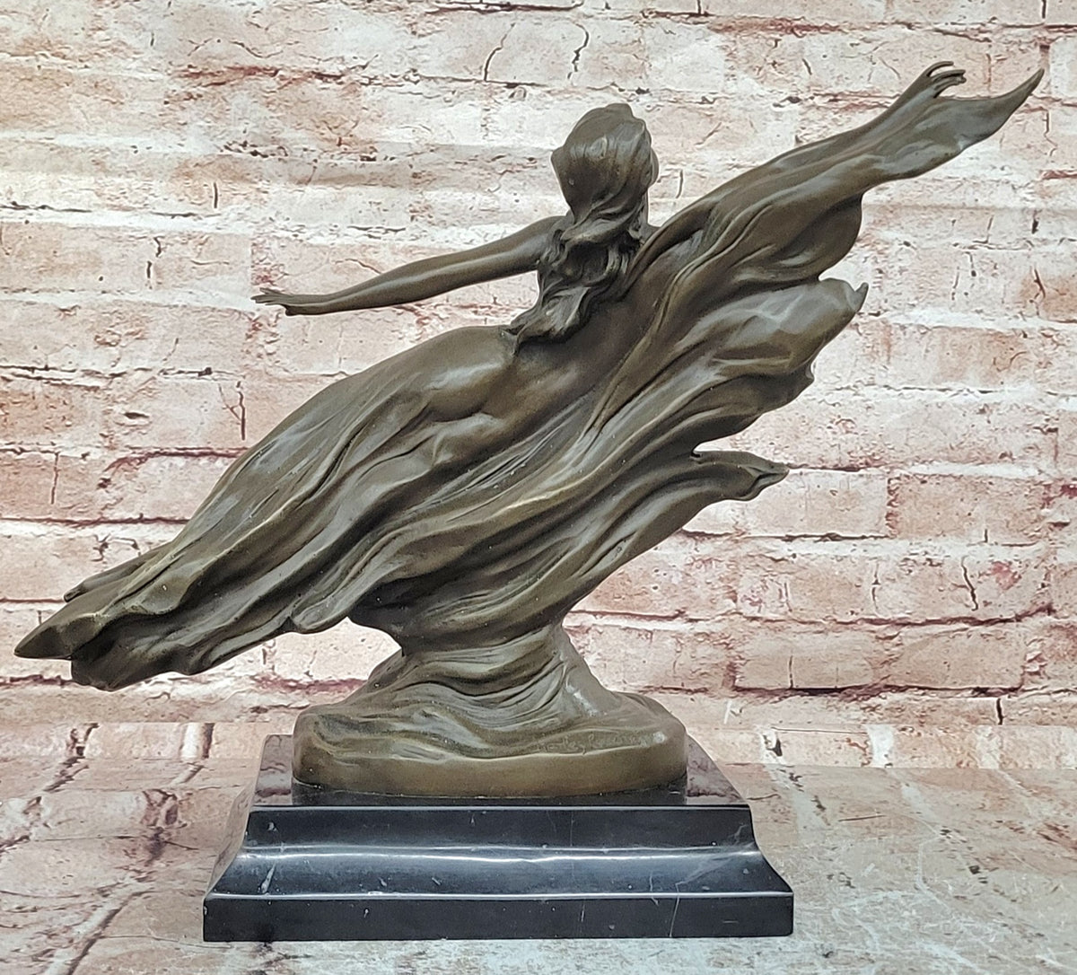Handcrafted Detailed Nude Gorgeous Nymph Bronze Sculpture Marble Base Figurine