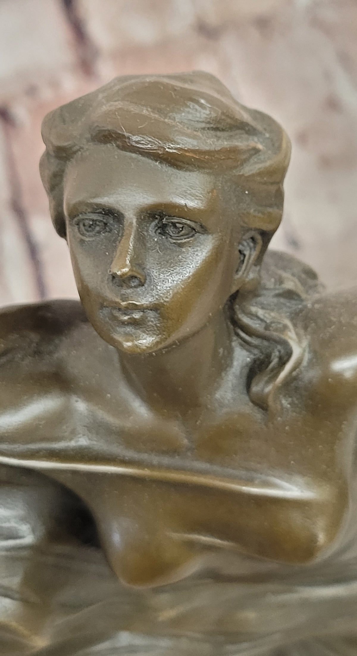 Handcrafted Detailed Nude Gorgeous Nymph Bronze Sculpture Marble Base Figurine