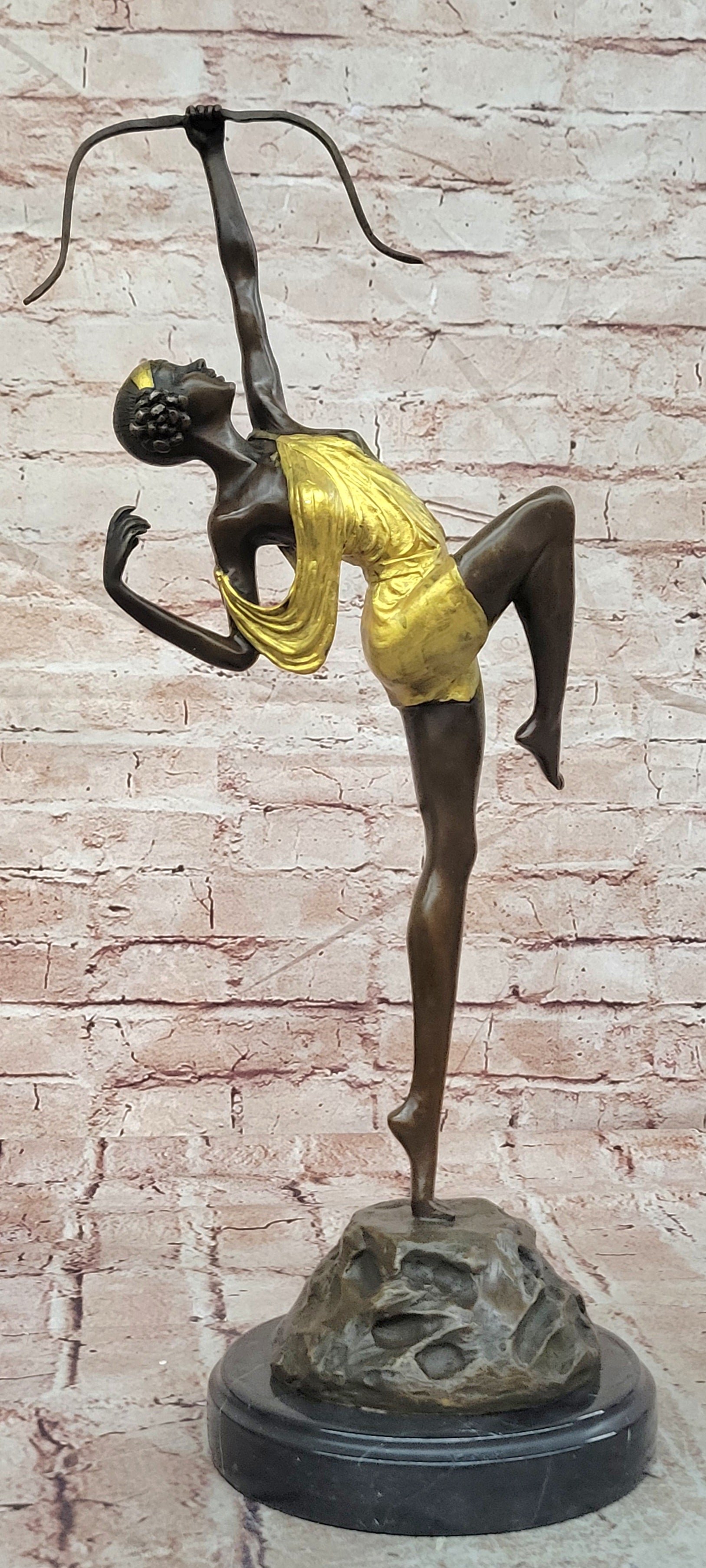 Bronze Greek Goddess Artemis Sculpture Art Deco Gold Patina Collectible Statue