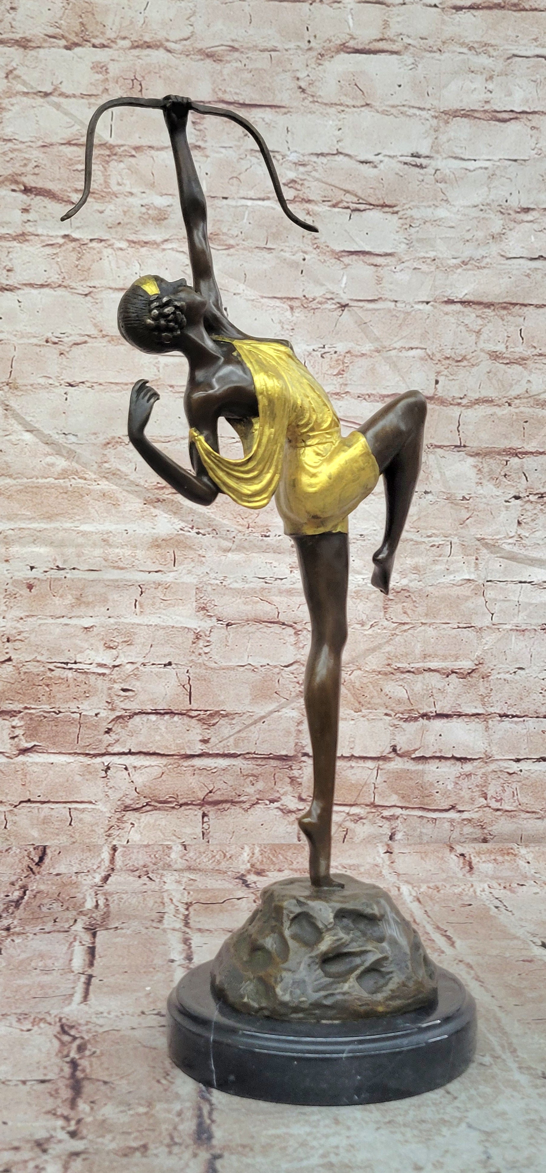 Bronze Greek Goddess Artemis Sculpture Art Deco Gold Patina Collectible Statue