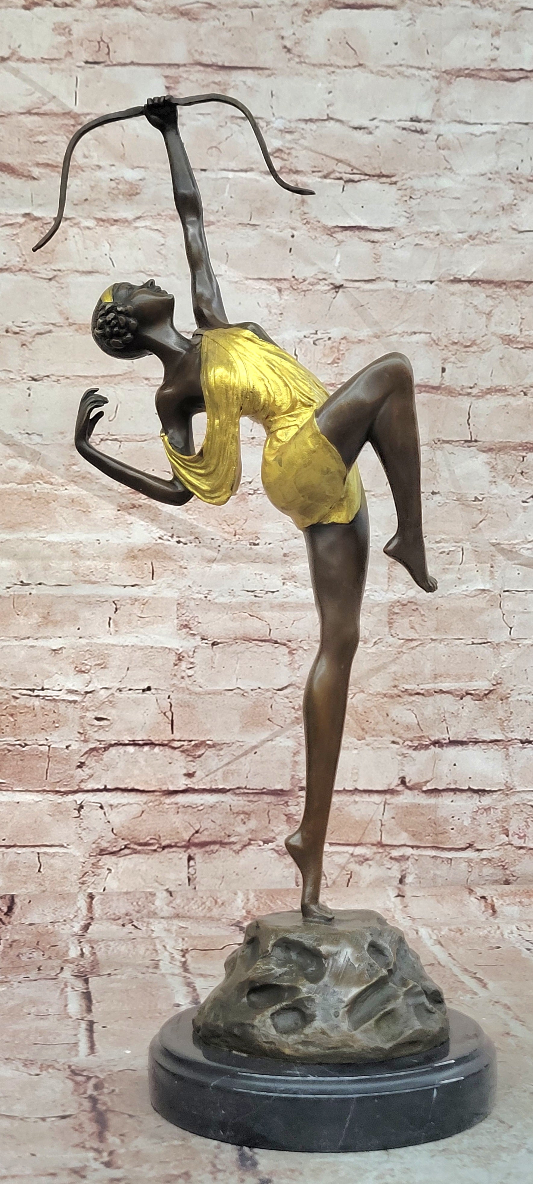 Bronze Greek Goddess Artemis Sculpture Art Deco Gold Patina Collectible Statue
