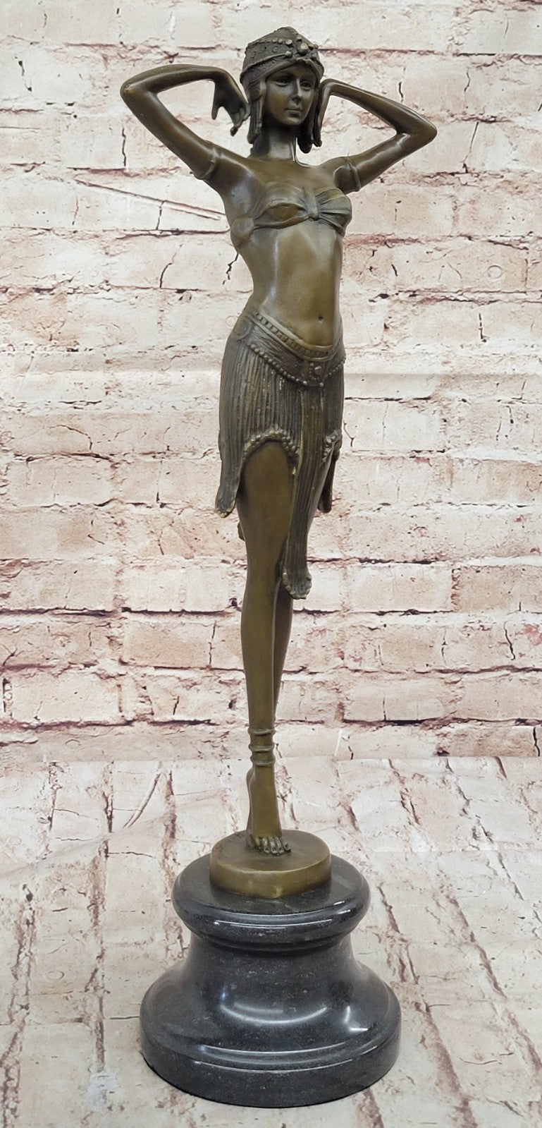 LARGE DIMITRI CHIPARUS DANCER ART DECO BRONZE SCULPTURE MARBLE BASE FIGURINE ART