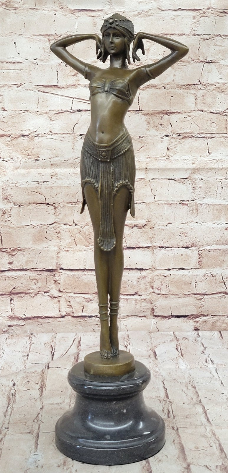 LARGE DIMITRI CHIPARUS DANCER ART DECO BRONZE SCULPTURE MARBLE BASE FIGURINE ART