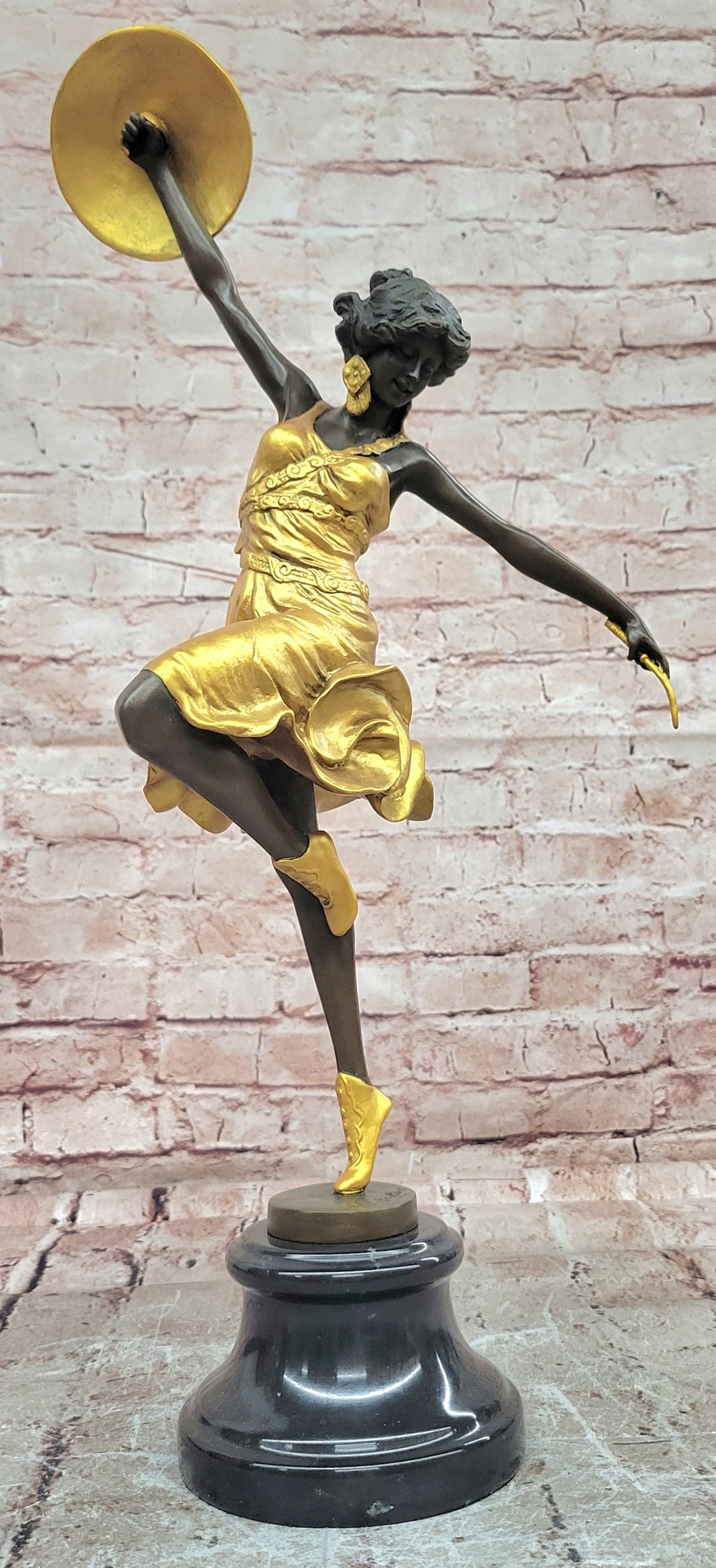 C.J. Colinet Gilt Bronze Dancer Sculpture Art Nouveau Fine Art Figurine Hot Cast