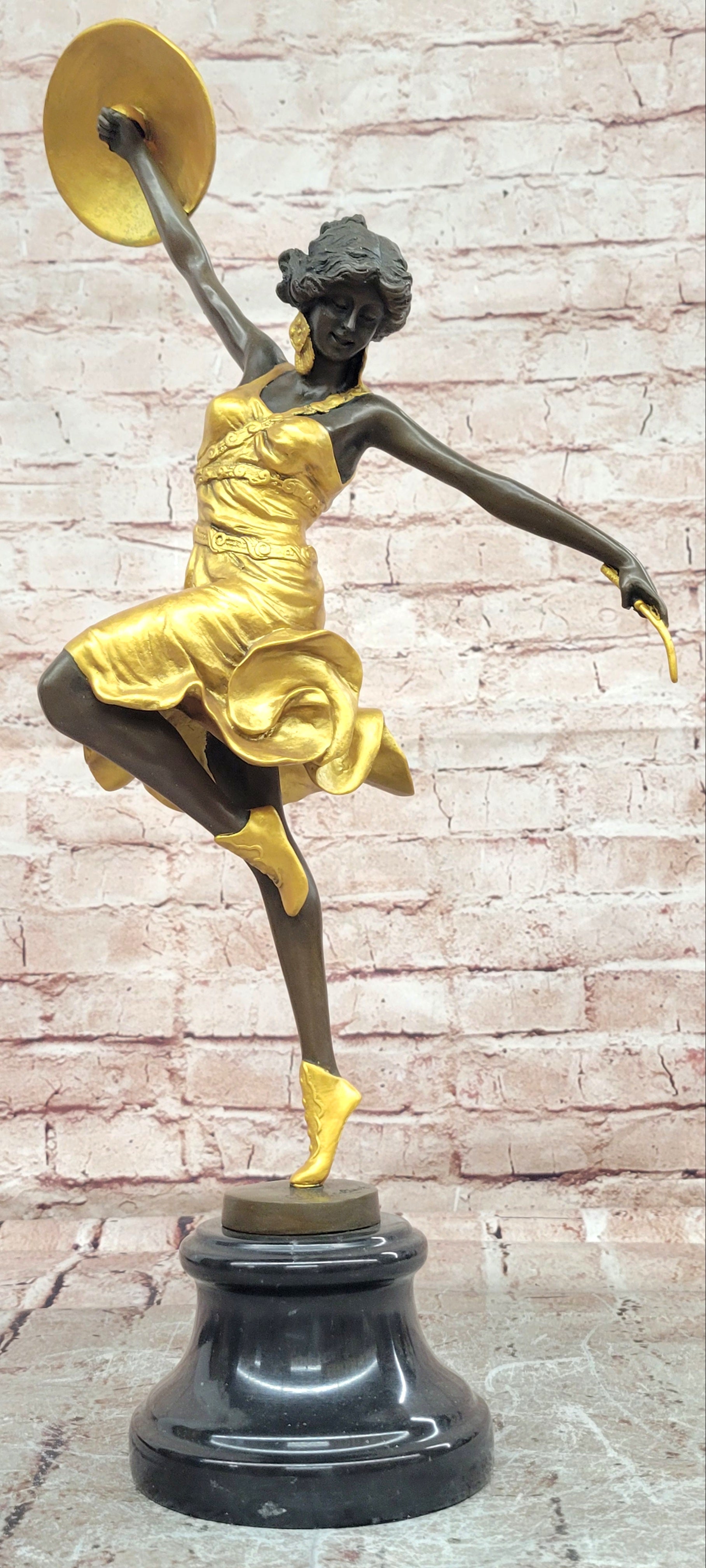 C.J. Colinet Gilt Bronze Dancer Sculpture Art Nouveau Fine Art Figurine Hot Cast