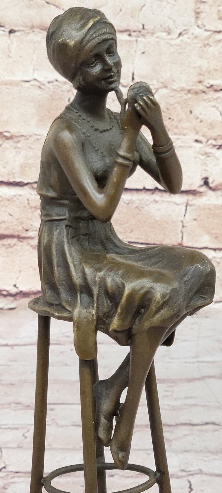 100% Real Bronze Lady on Chair by Romanian Artist Chiparus Figurine Figure Sale