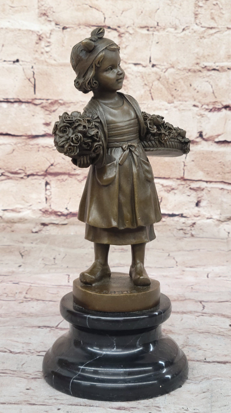 Signed Daste Art: Young Girl Figurine, Handcrafted Bronze Statue for Home Office