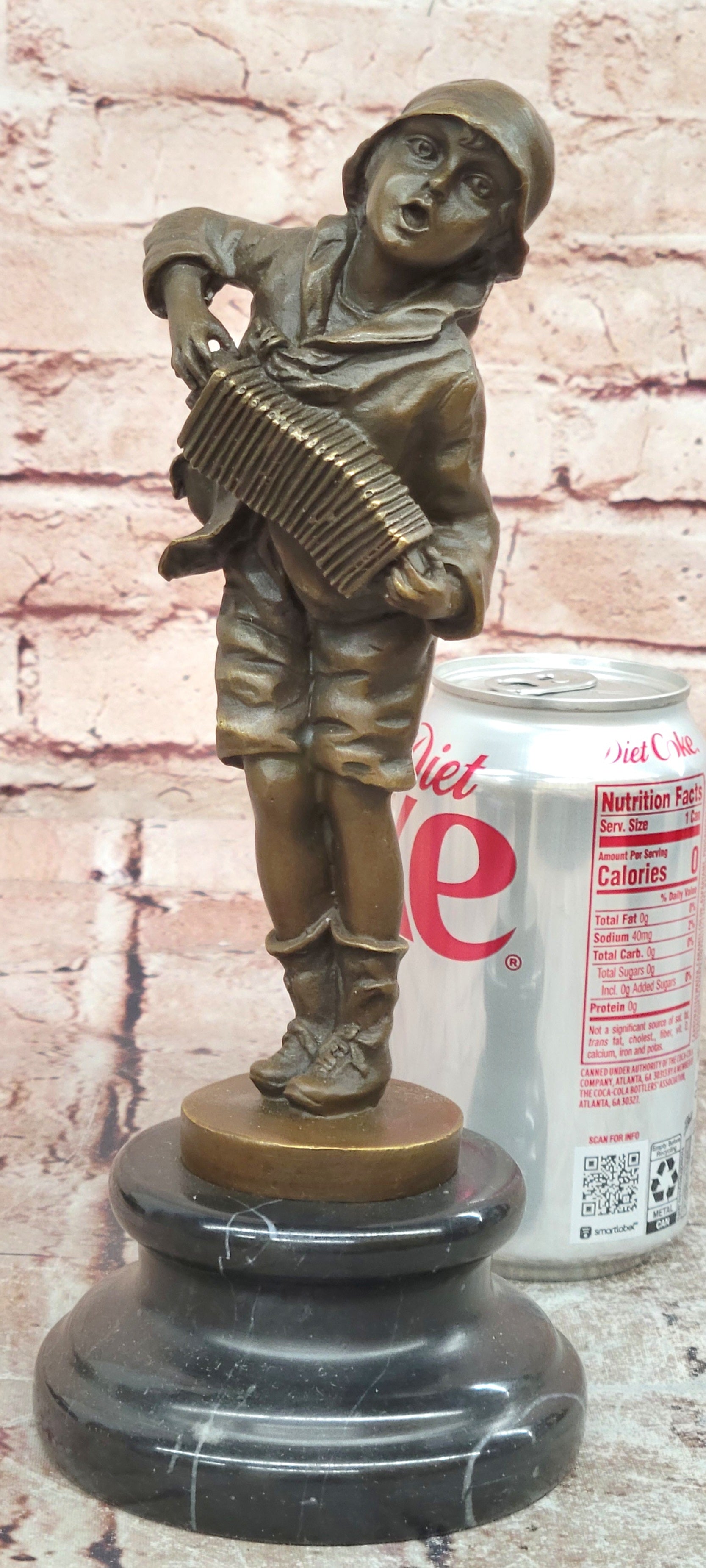 Kids Statue Accordion Boy Bronze Child Sculpture, D. H. Chiparus Handcrafted Art