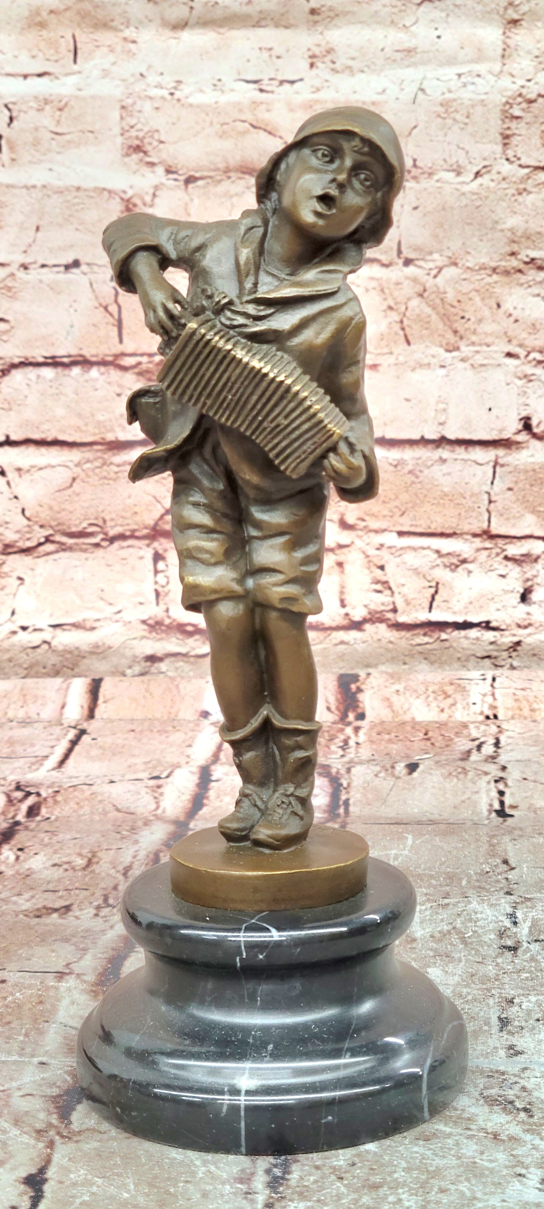 Kids Statue Accordion Boy Bronze Child Sculpture, D. H. Chiparus Handcrafted Art