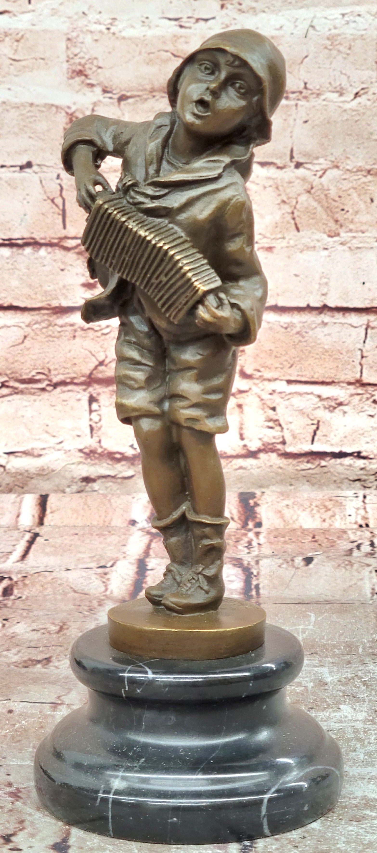 Kids Statue Accordion Boy Bronze Child Sculpture, D. H. Chiparus Handcrafted Art