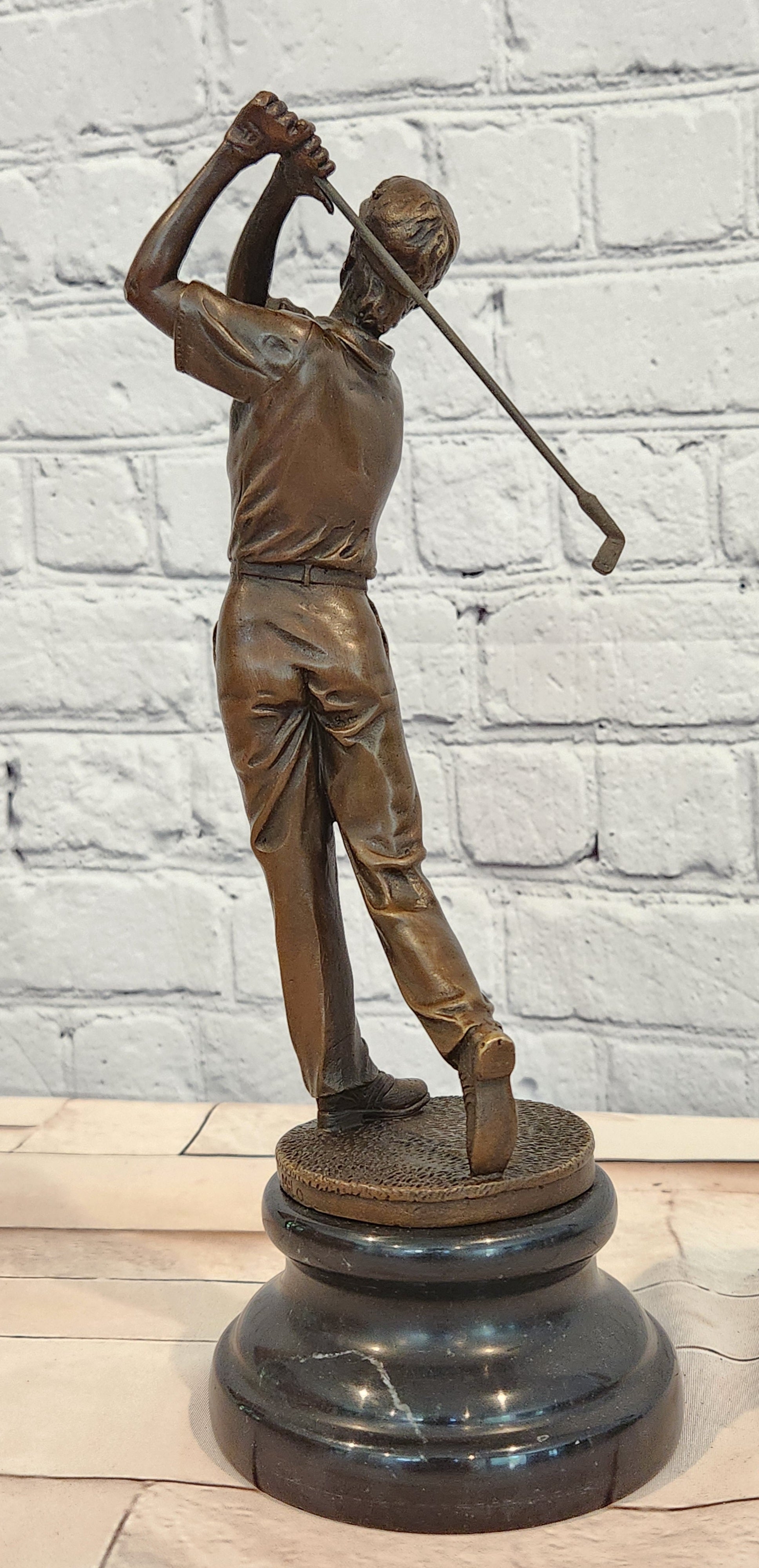Golfer Golf Golfing Hand Made Sportsman Bronze Sculpture Statue Figurine Figur T