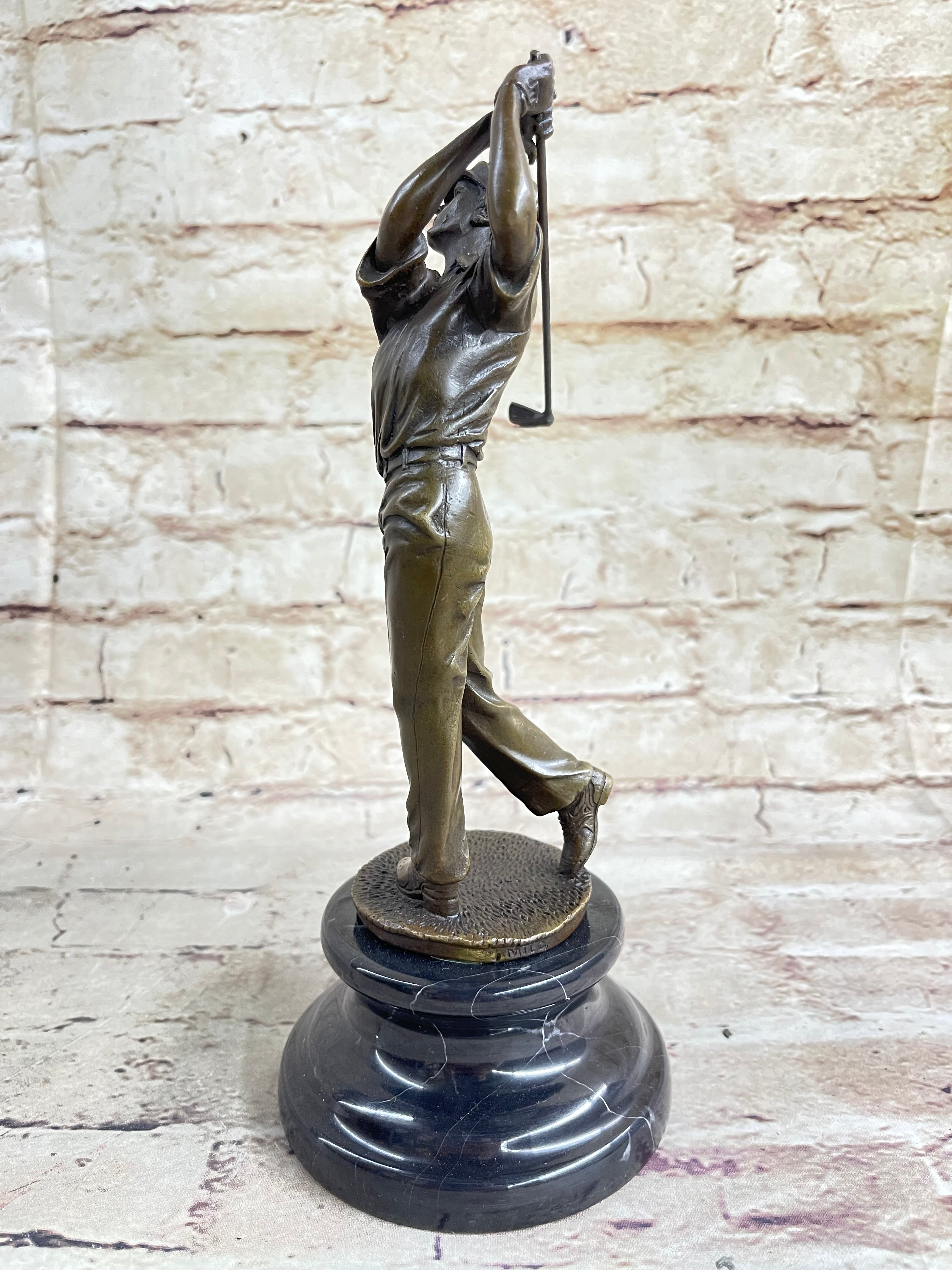 Handmade Male Golfer Golf Trophy Tournament Club Award Art Bronze Marble Statue