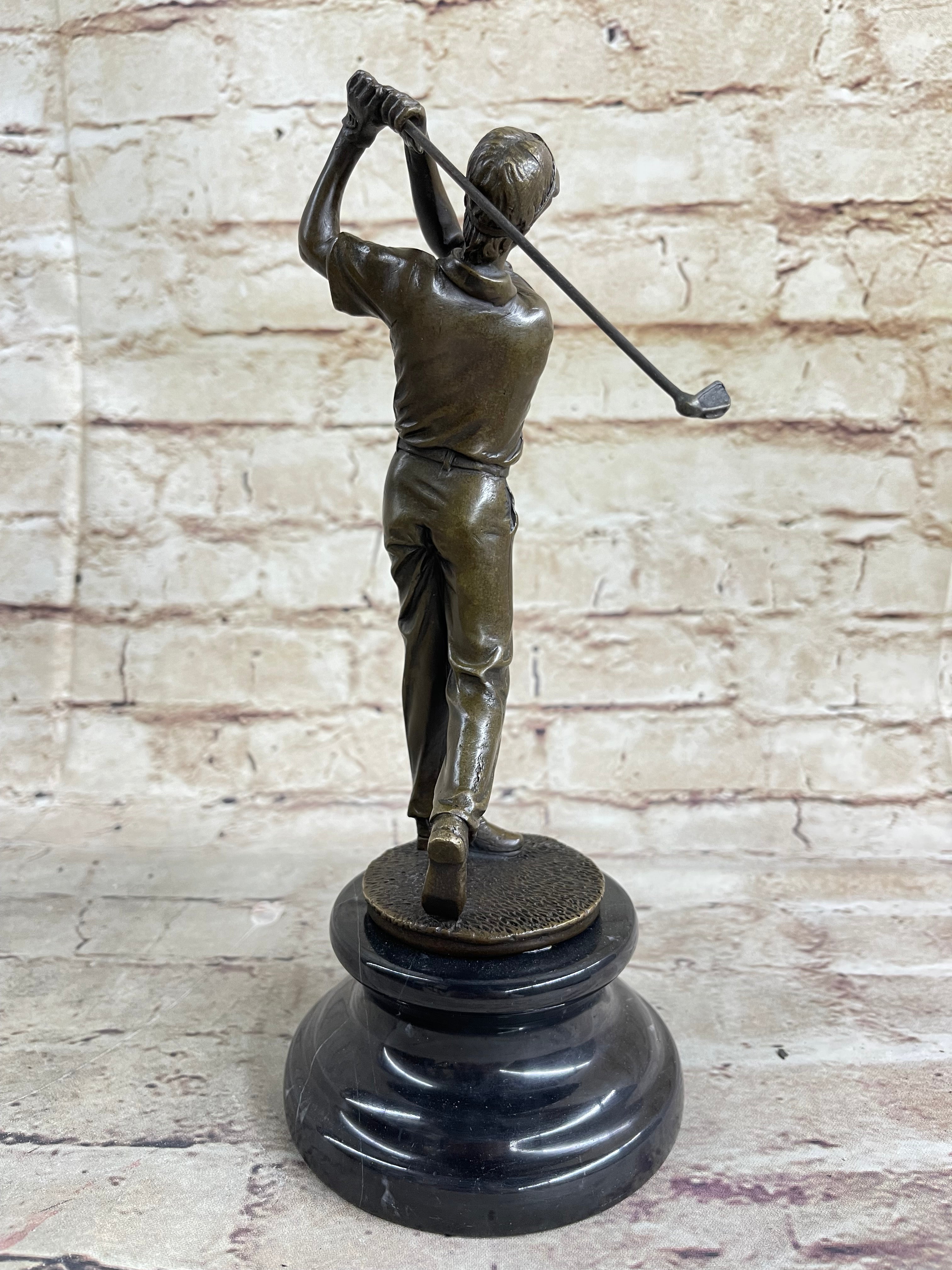 Handmade Male Golfer Golf Trophy Tournament Club Award Art Bronze Marble Statue