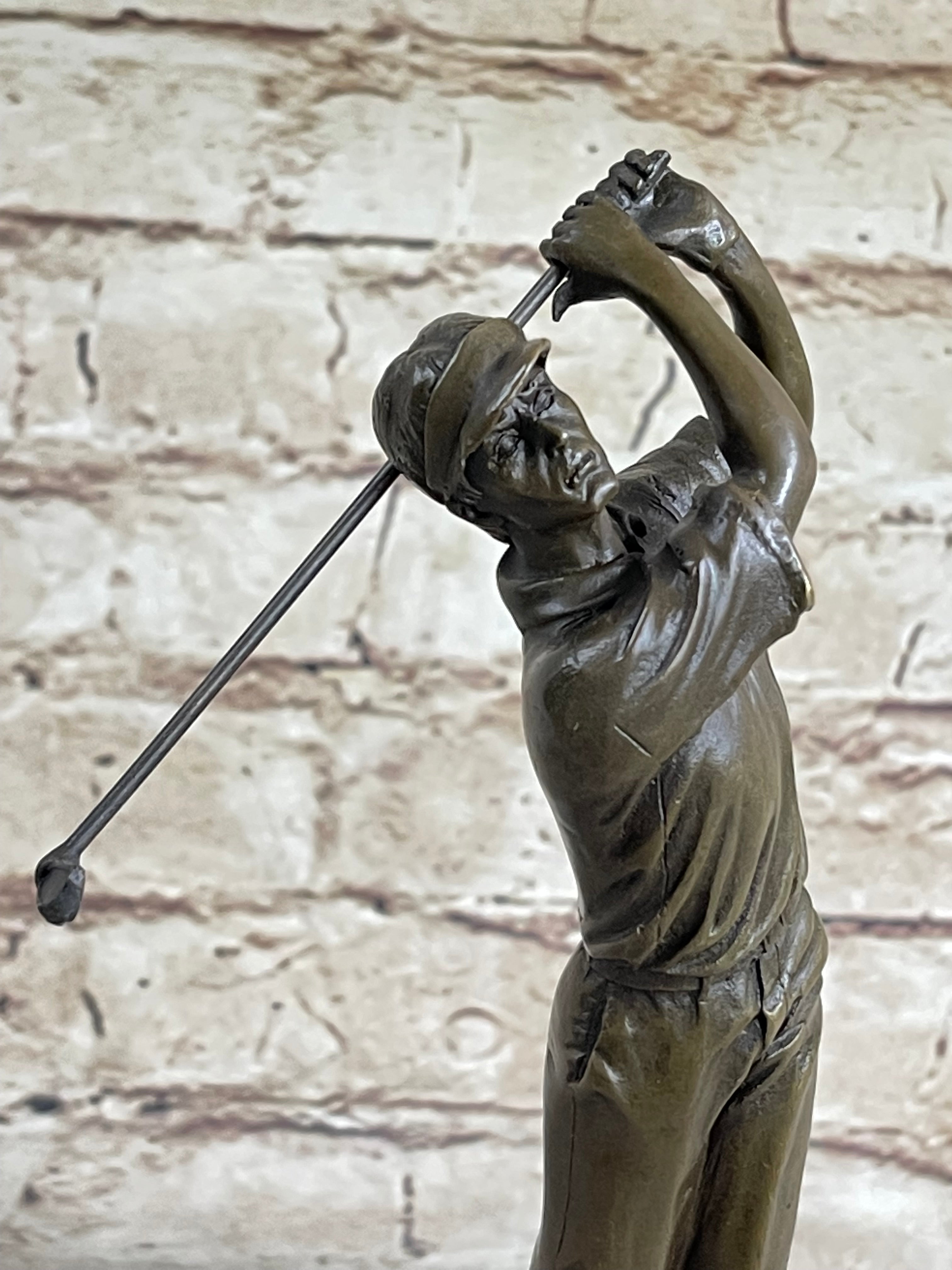Handmade Male Golfer Golf Trophy Tournament Club Award Art Bronze Marble Statue