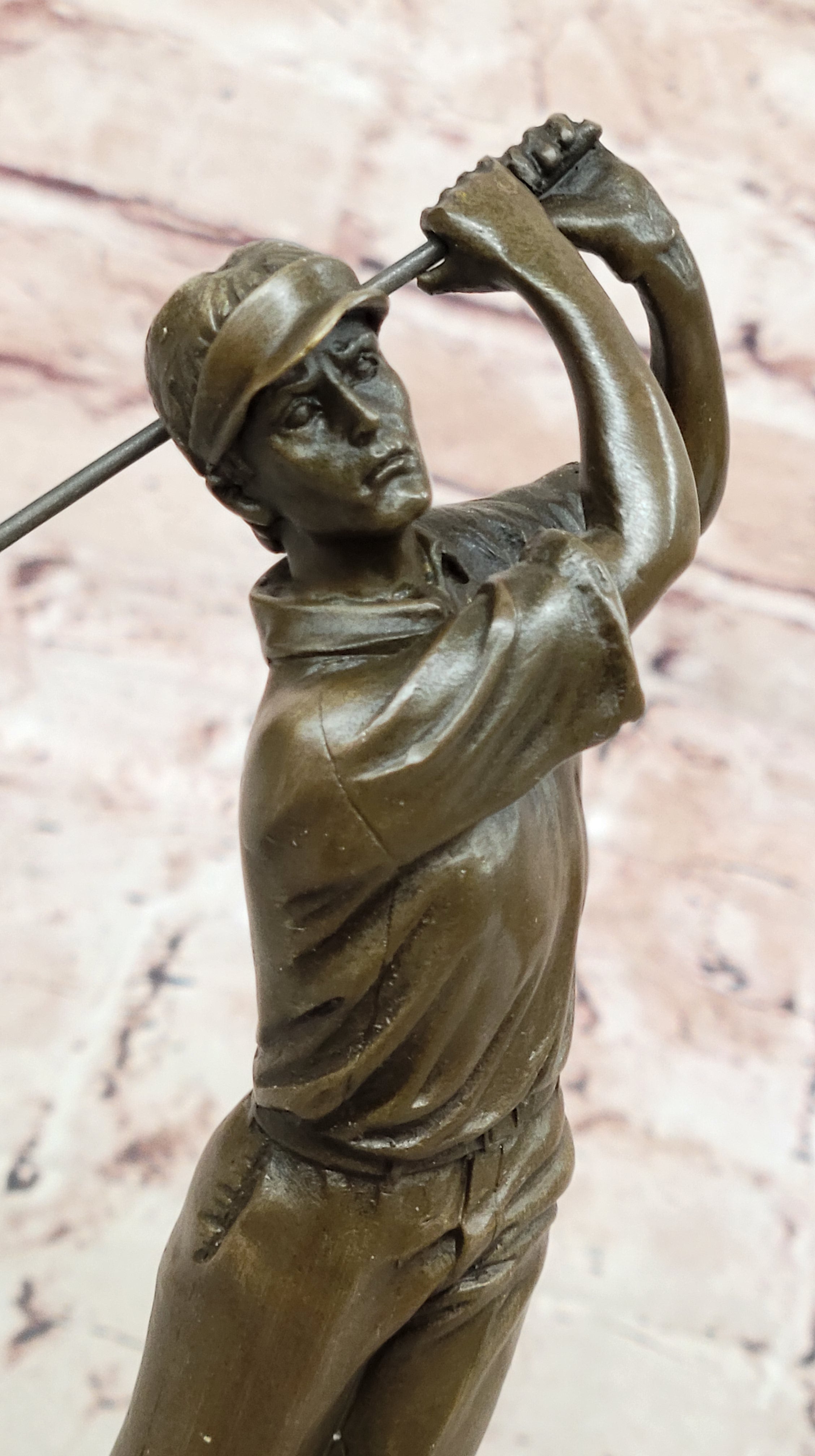 Handmade Male Golfer Golf Trophy Tournament Club Award Art Bronze Marble Statue