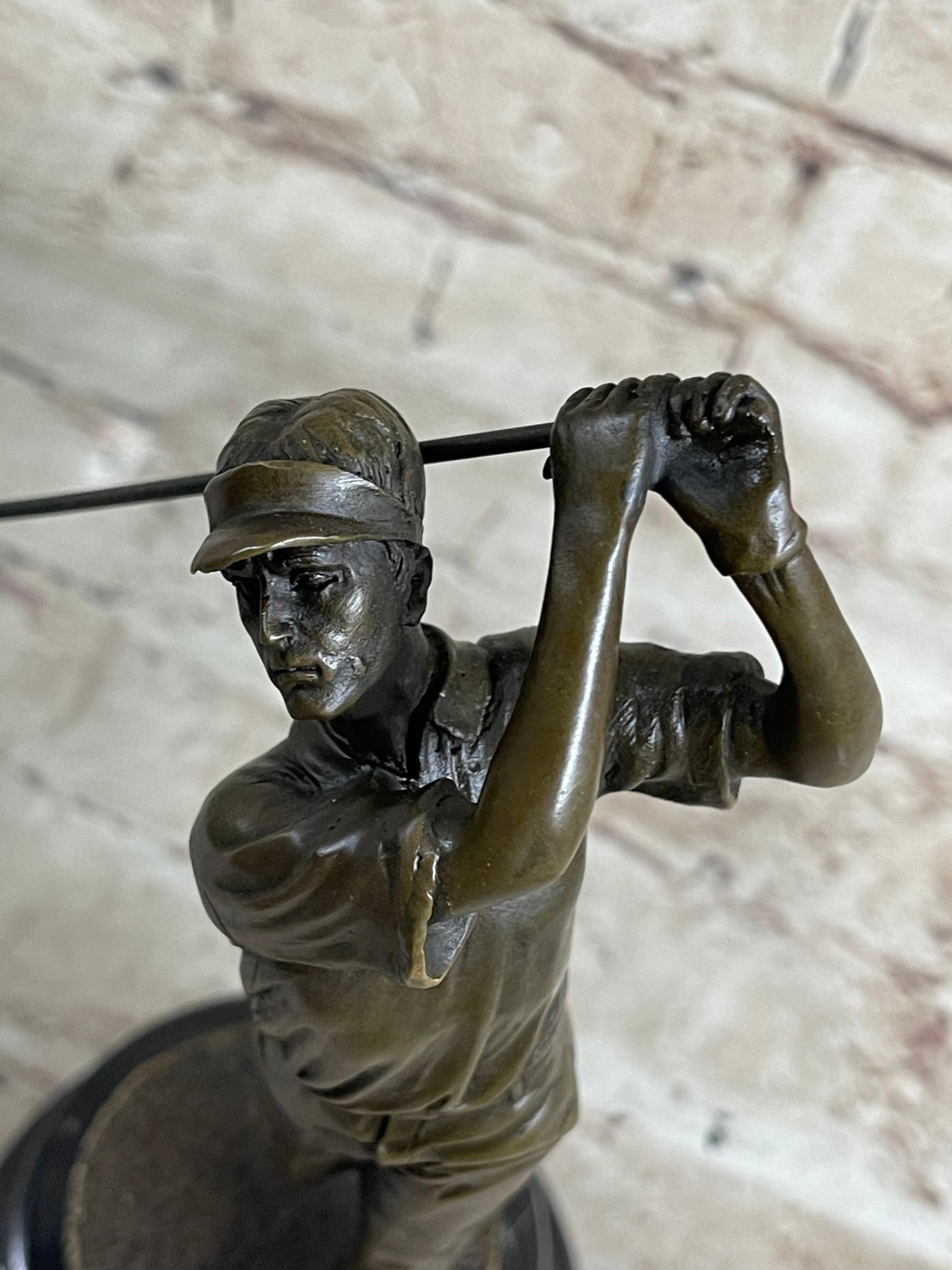 Handmade Male Golfer Golf Trophy Tournament Club Award Art Bronze Marble Statue