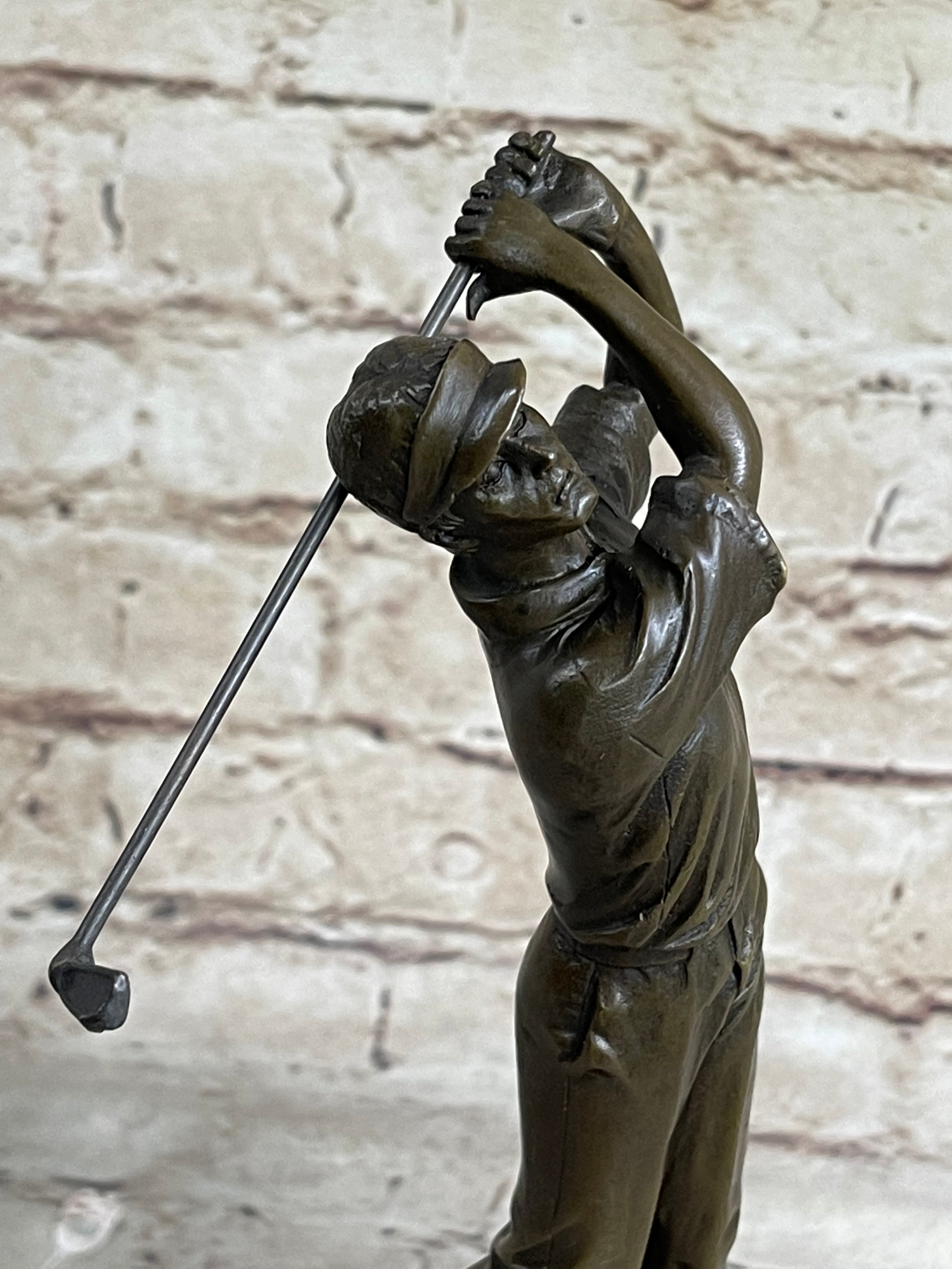 Handmade Male Golfer Golf Trophy Tournament Club Award Art Bronze Marble Statue