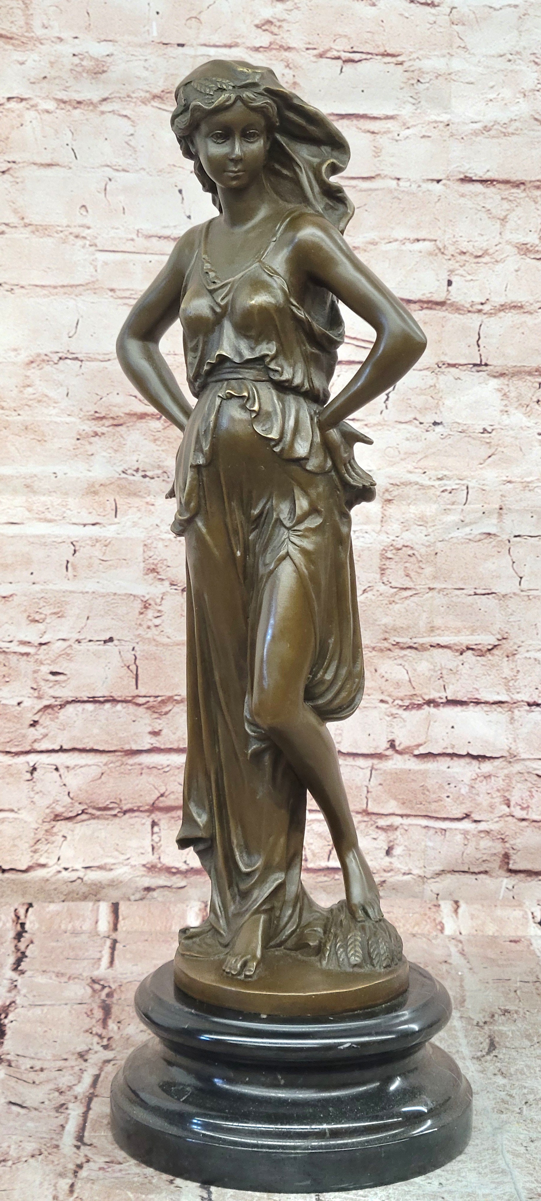 Fine art bronze maternity figure Lopez sculpture warm tone marble base display decor