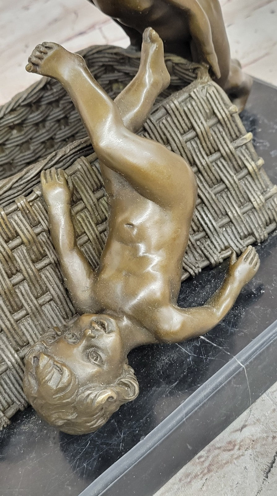 Signed R. Larche Bronze Sculpture: Children Pulling Basket, Fine Art Artwork