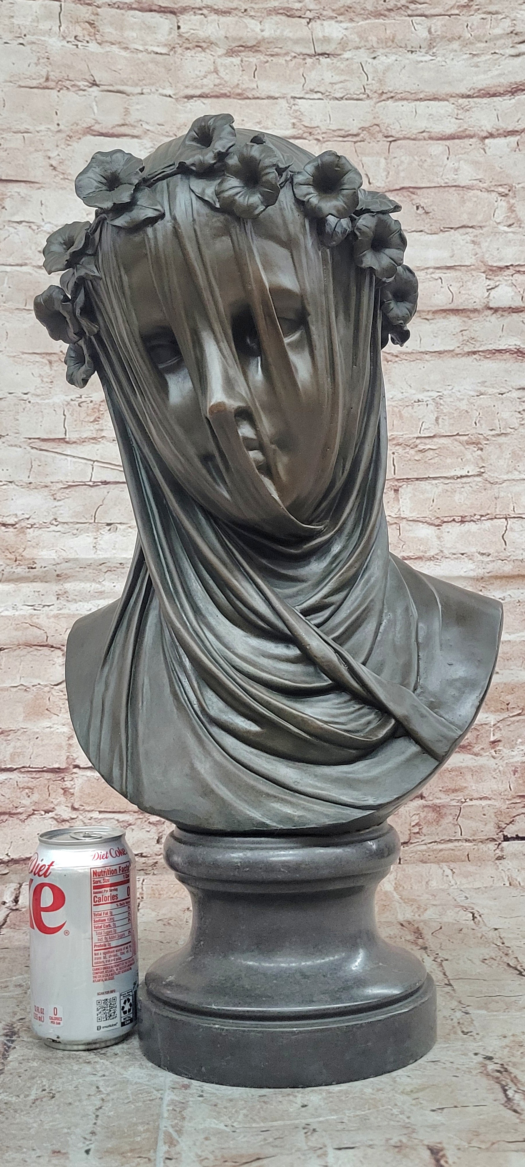 Mary with Veil Bronze Statue Milo Art Nouveau Sculpture Marble Base