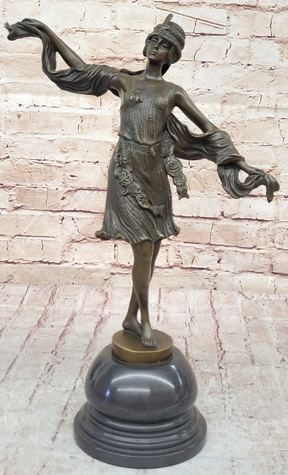 Art Nouveau/Deco Gorgeous 1940 Dancer Bronze Sculpture Marble Base Statue